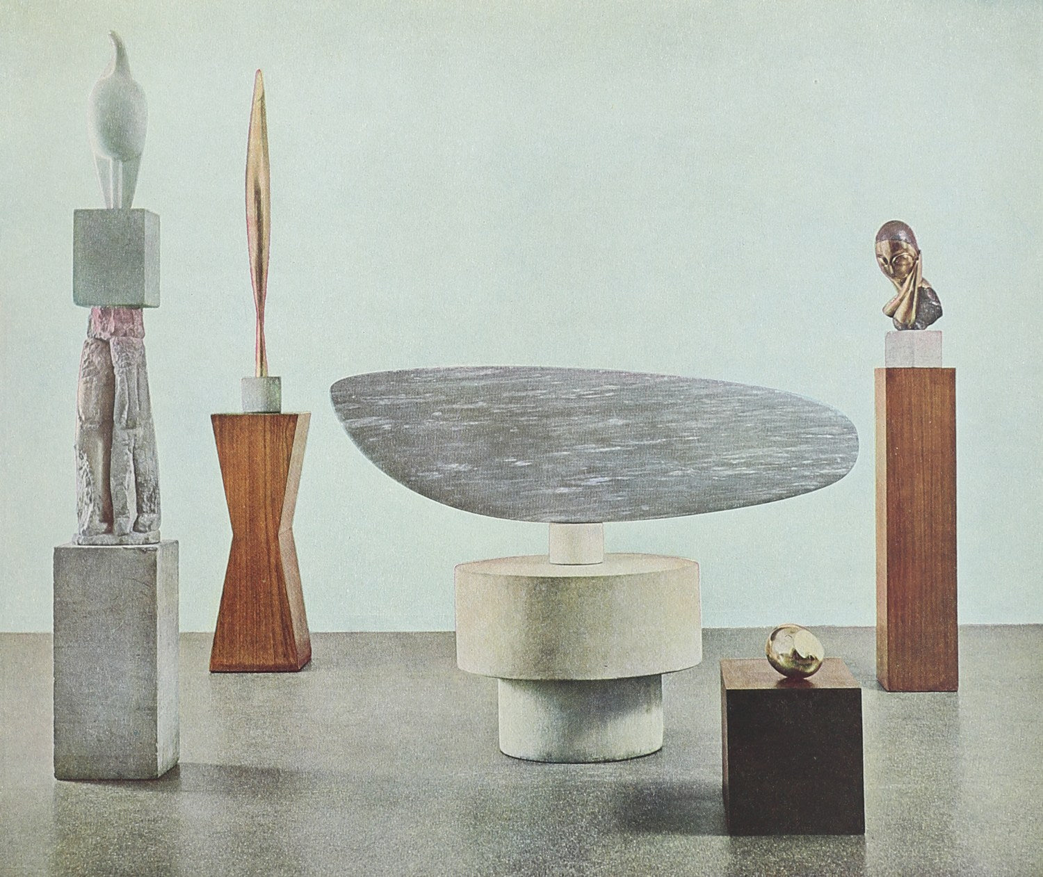 Masters of Modern Art Book — top view with abstract sculptures on display