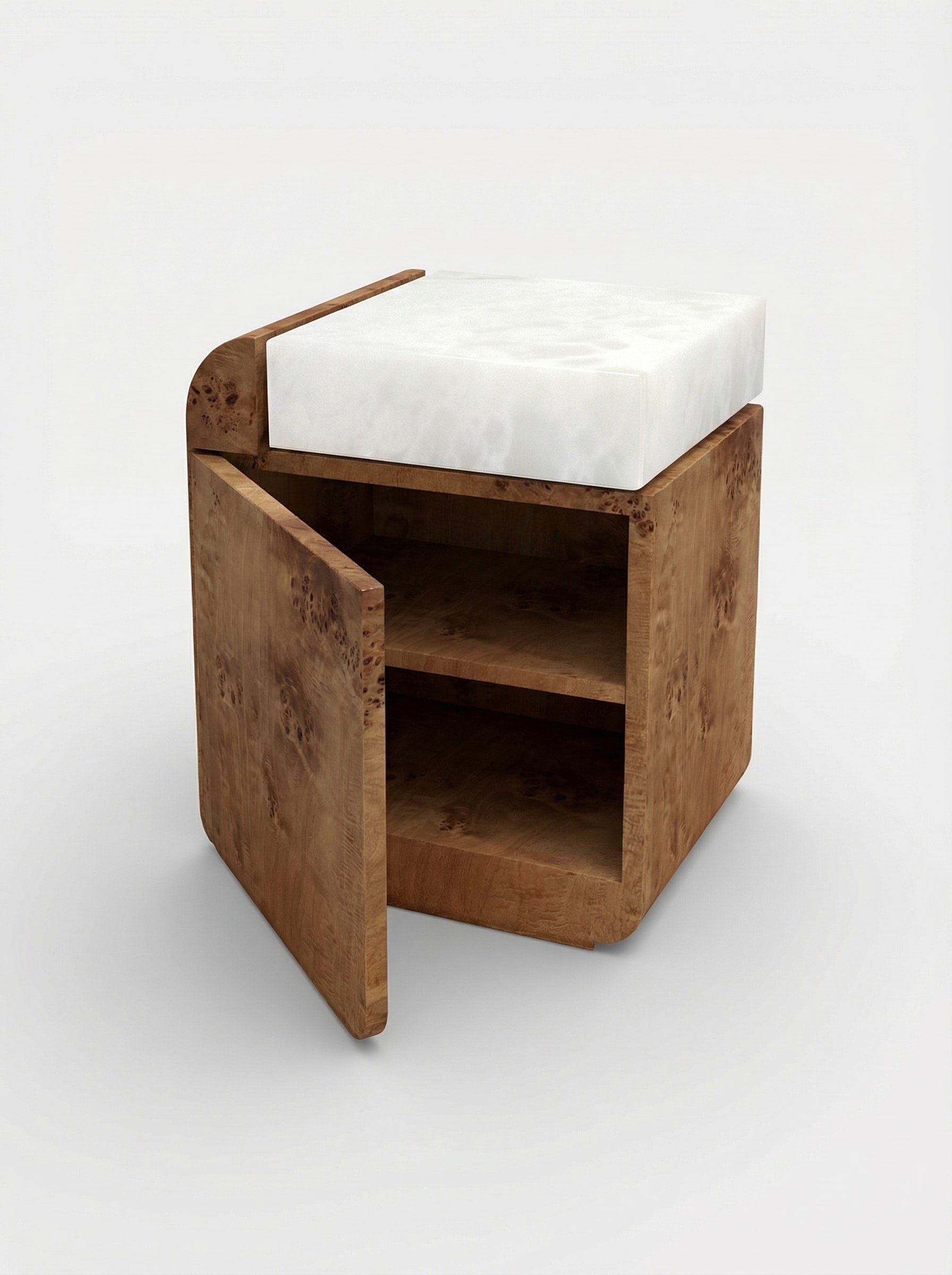 "Amo" Burl Wood and White Onyx Side Table — in context