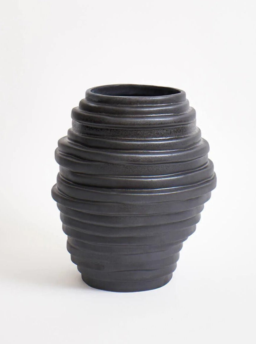 Alfonso Vase in Graphite — front view highlighting textured surface
