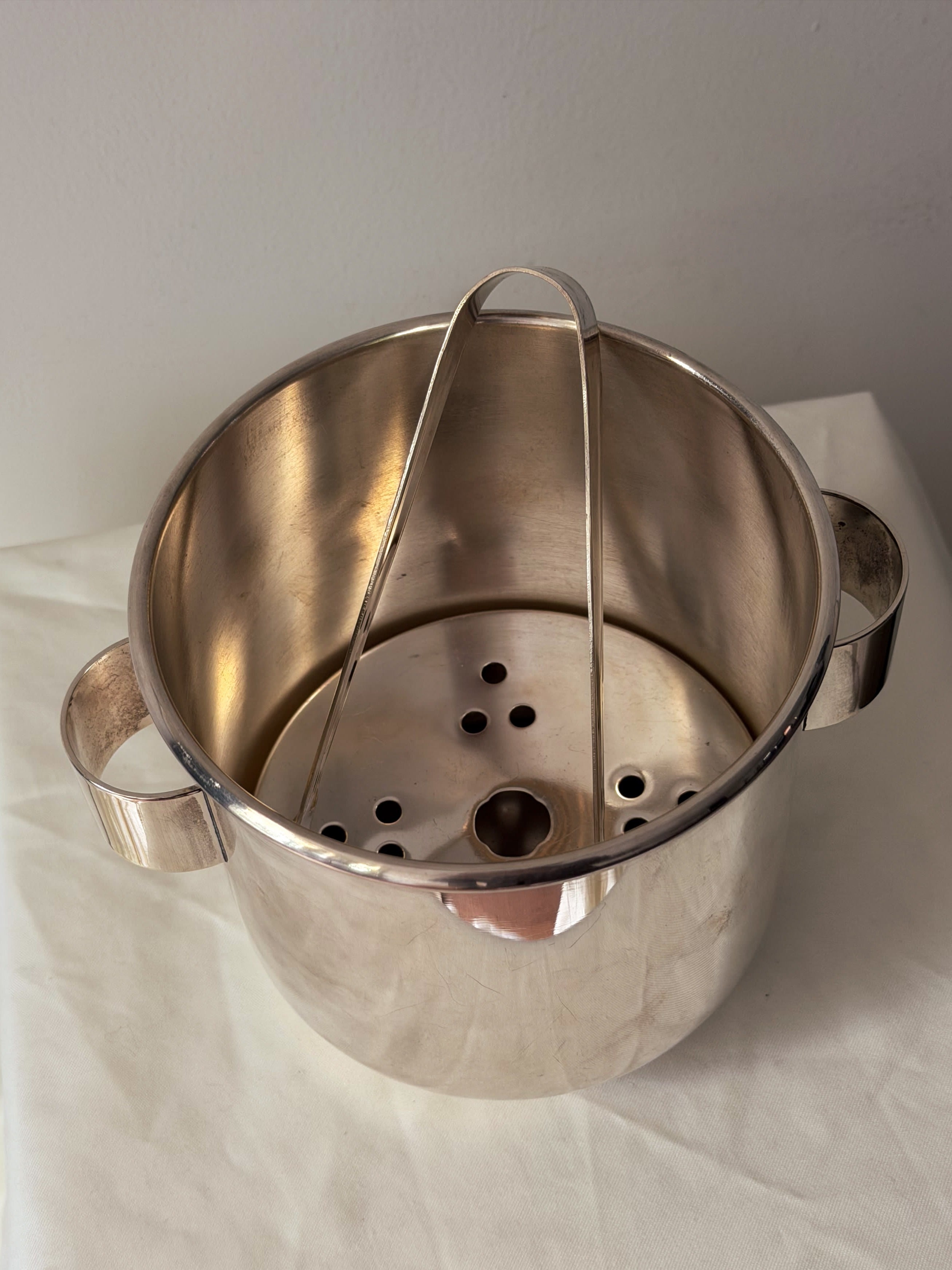 Vintage Italian silverplated ice bucket  — side angle