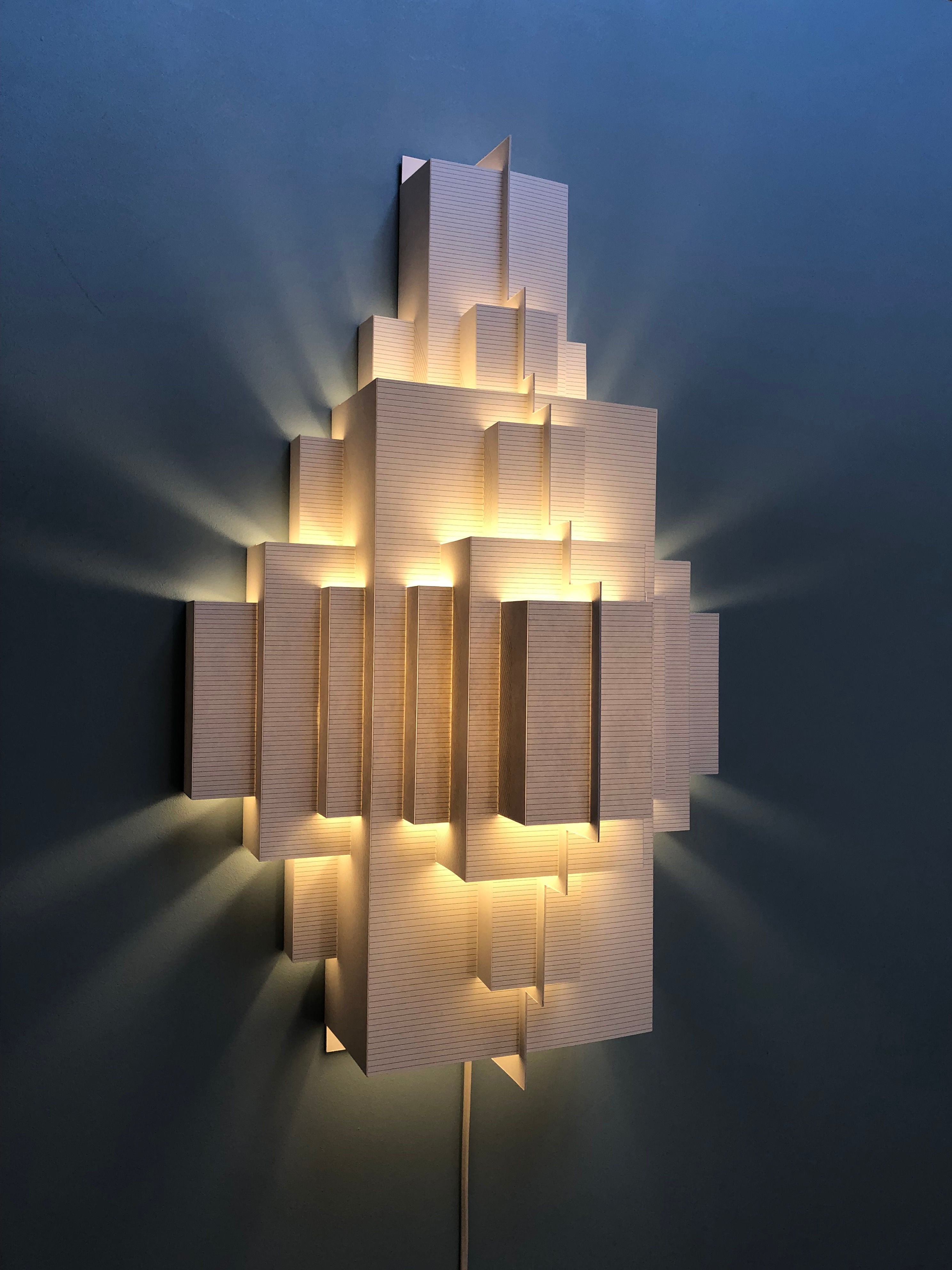 Cloud City Wall Lampshade — close-up of layered wood design
