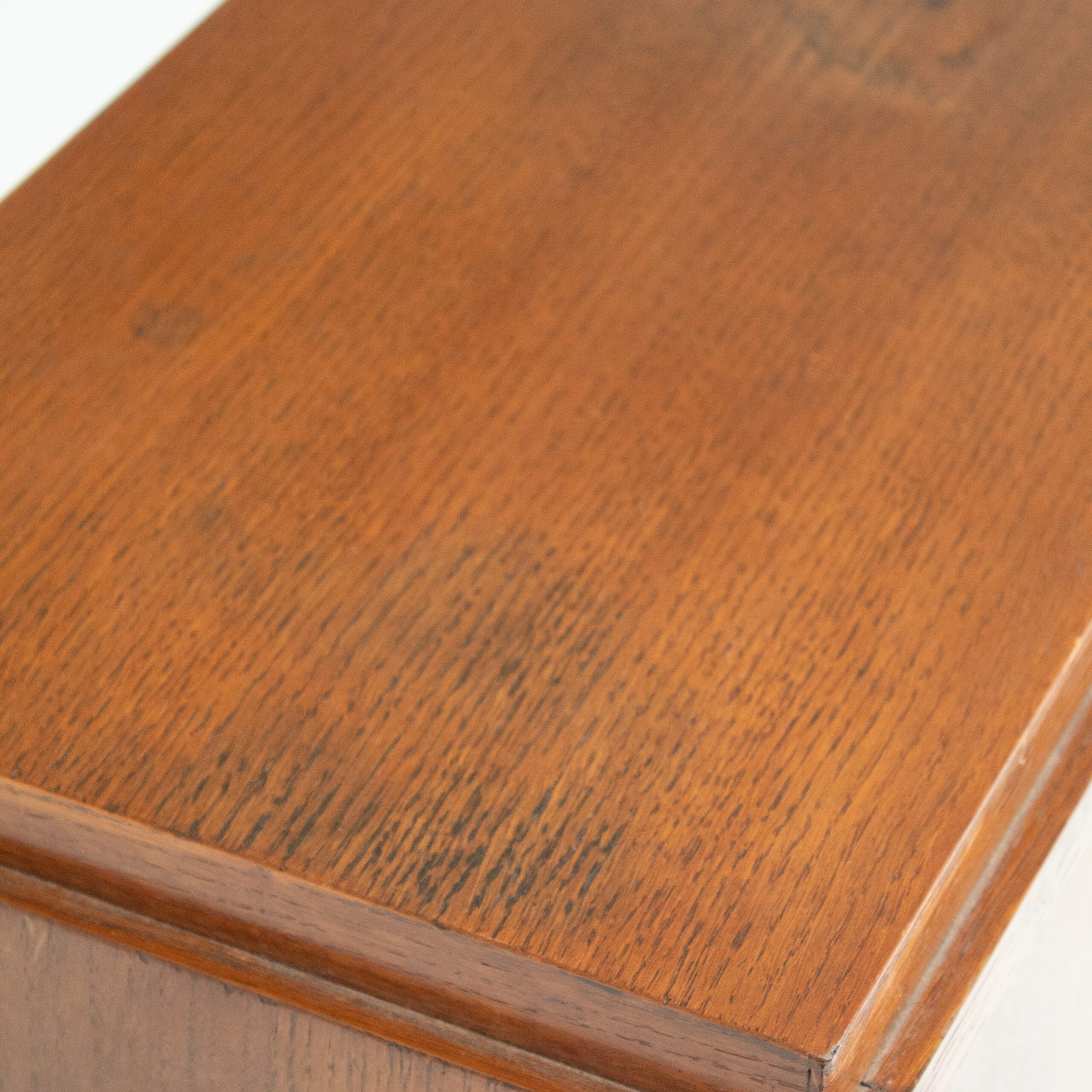 Mid-Century Oak Cabinet with Brass Handles and Decorative Inlays — additional view
