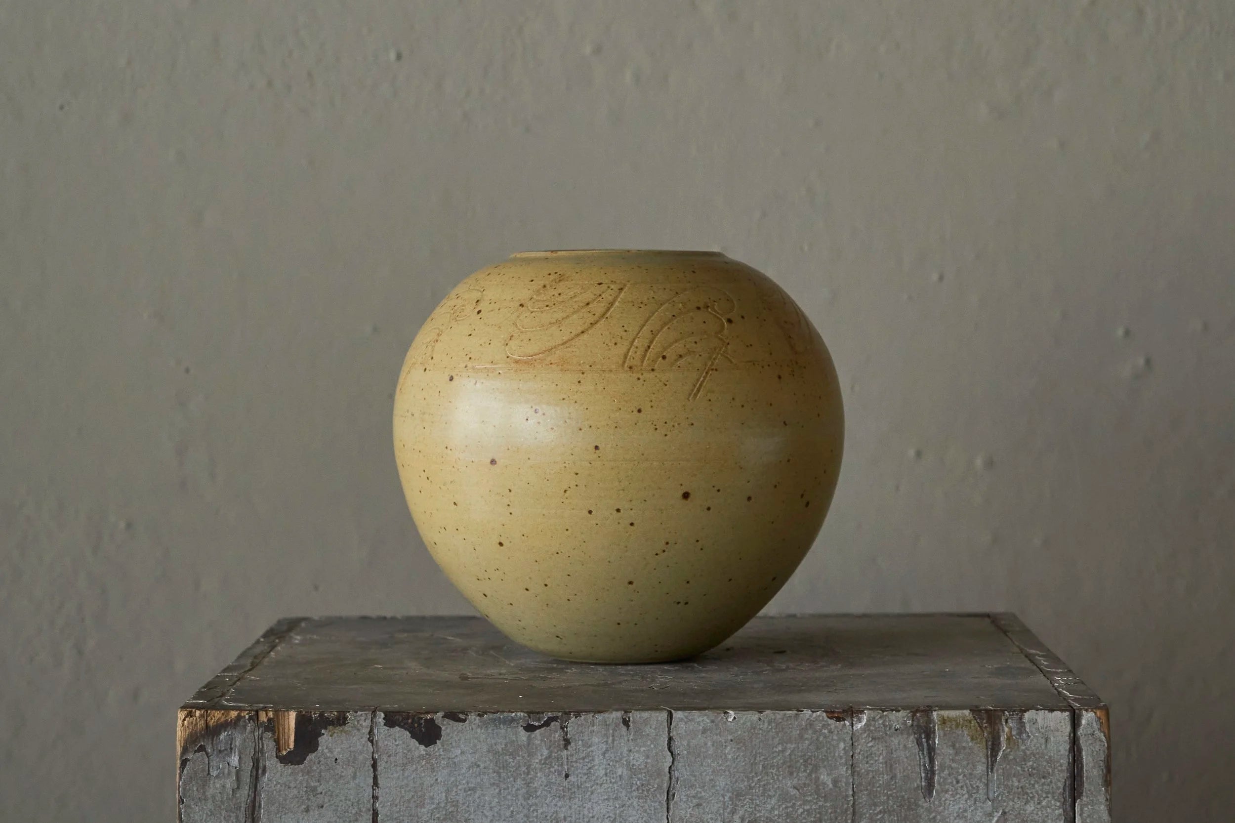 Ochre Yellow Art Deco Studio Pottery Vase Europe 1940s — side angle