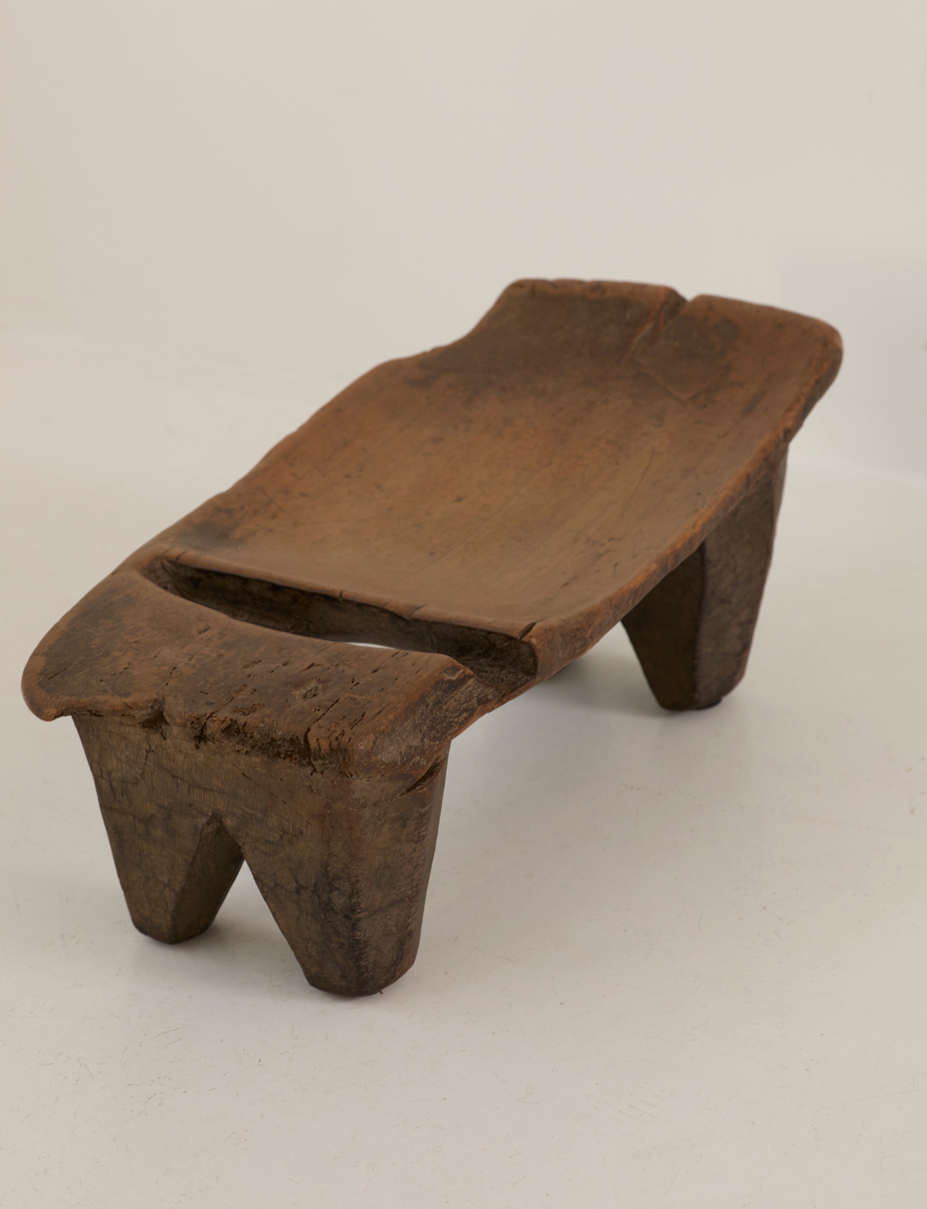 Mid-Century African Senufo Stool in solid wood — top view showing natural wood grain