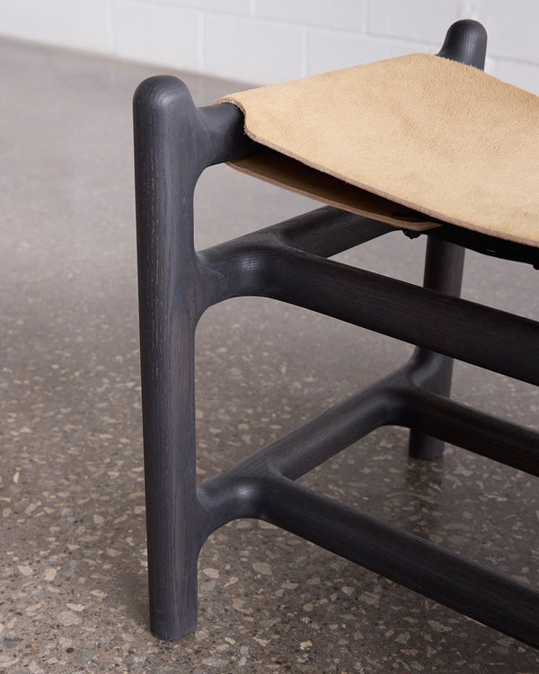 2-Seater Hair on Hide Lyndoe Bench — angled view highlighting hair-on-hide seat