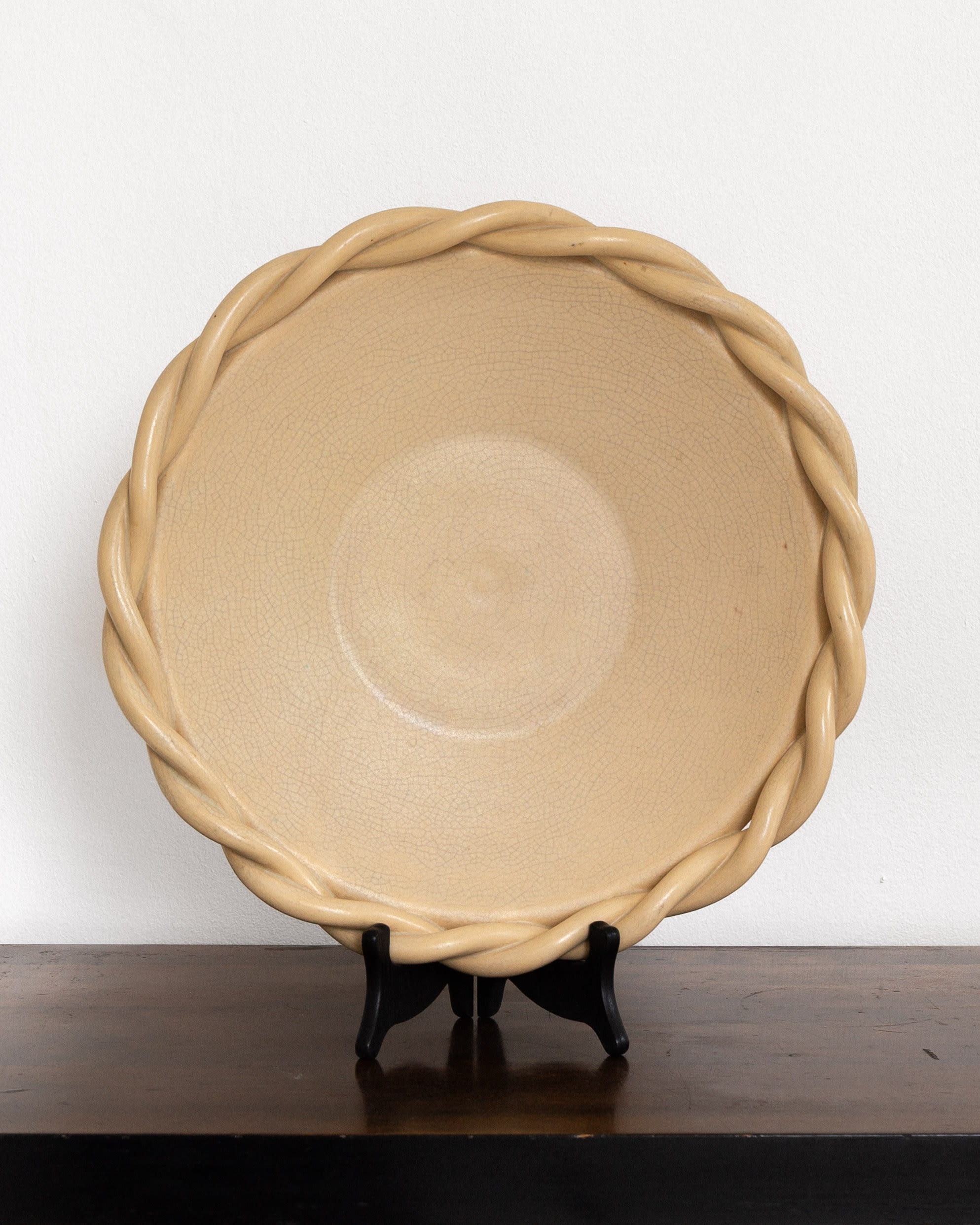 Large Decorative Ceramic Plate by Eva-Jancke Björk, 1940s, Sweden — side angle showing braided edge detail