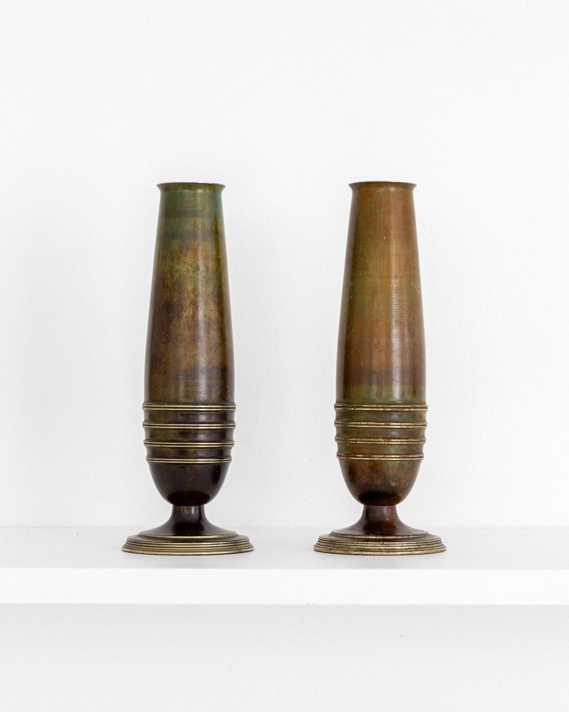Pair of Modernist Brass and Bronze Vases by Spigel | The Oblist — handcrafted metallic finish