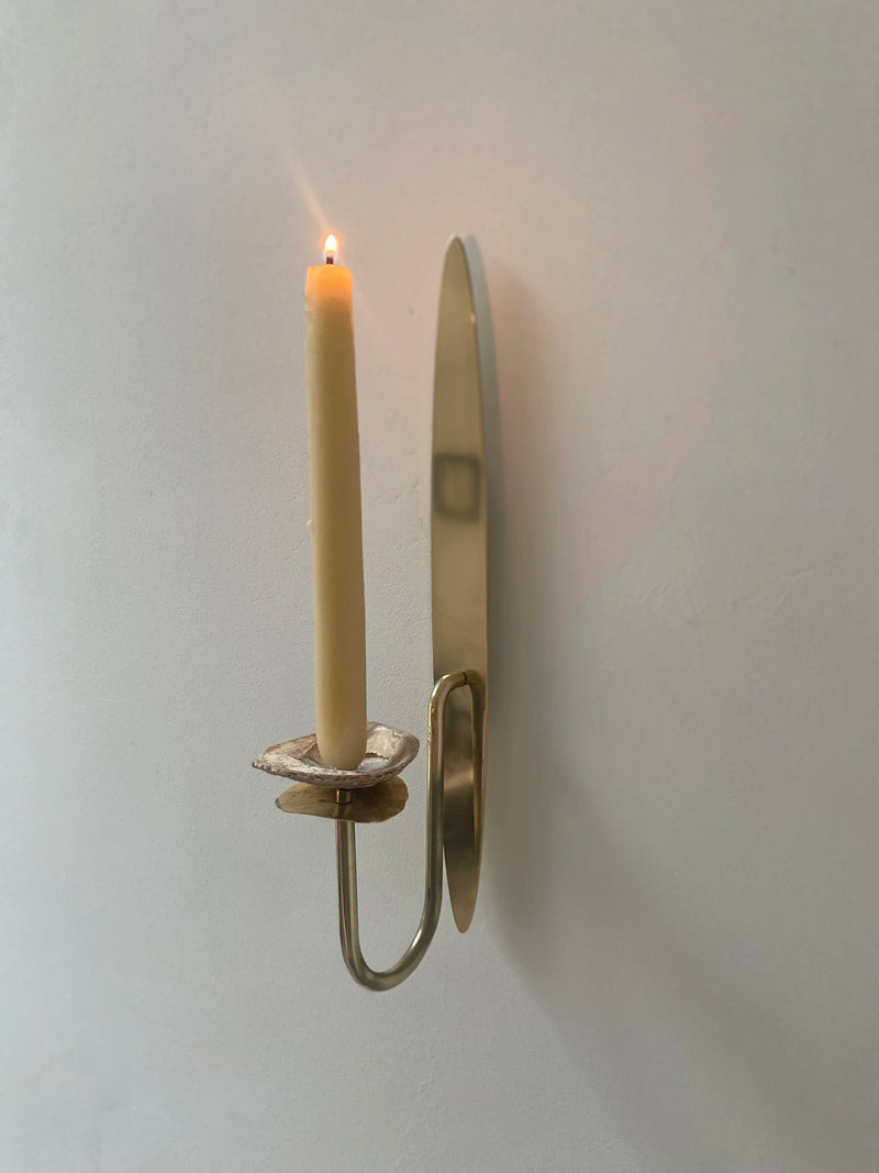 Norfolk Shell Sconce a pair D2025 — close-up of brass candle holder on wall