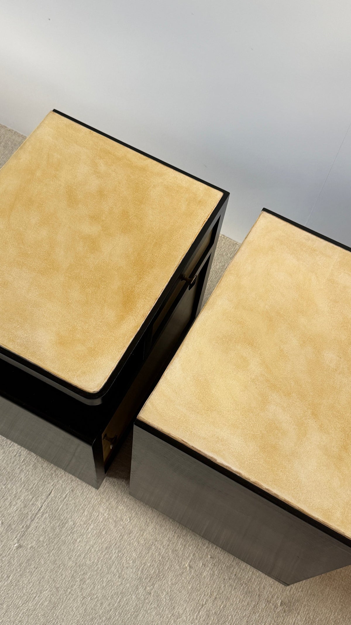 Italian Art Deco Parchment Bedside Tables, 1930s–40s — lifestyle setting