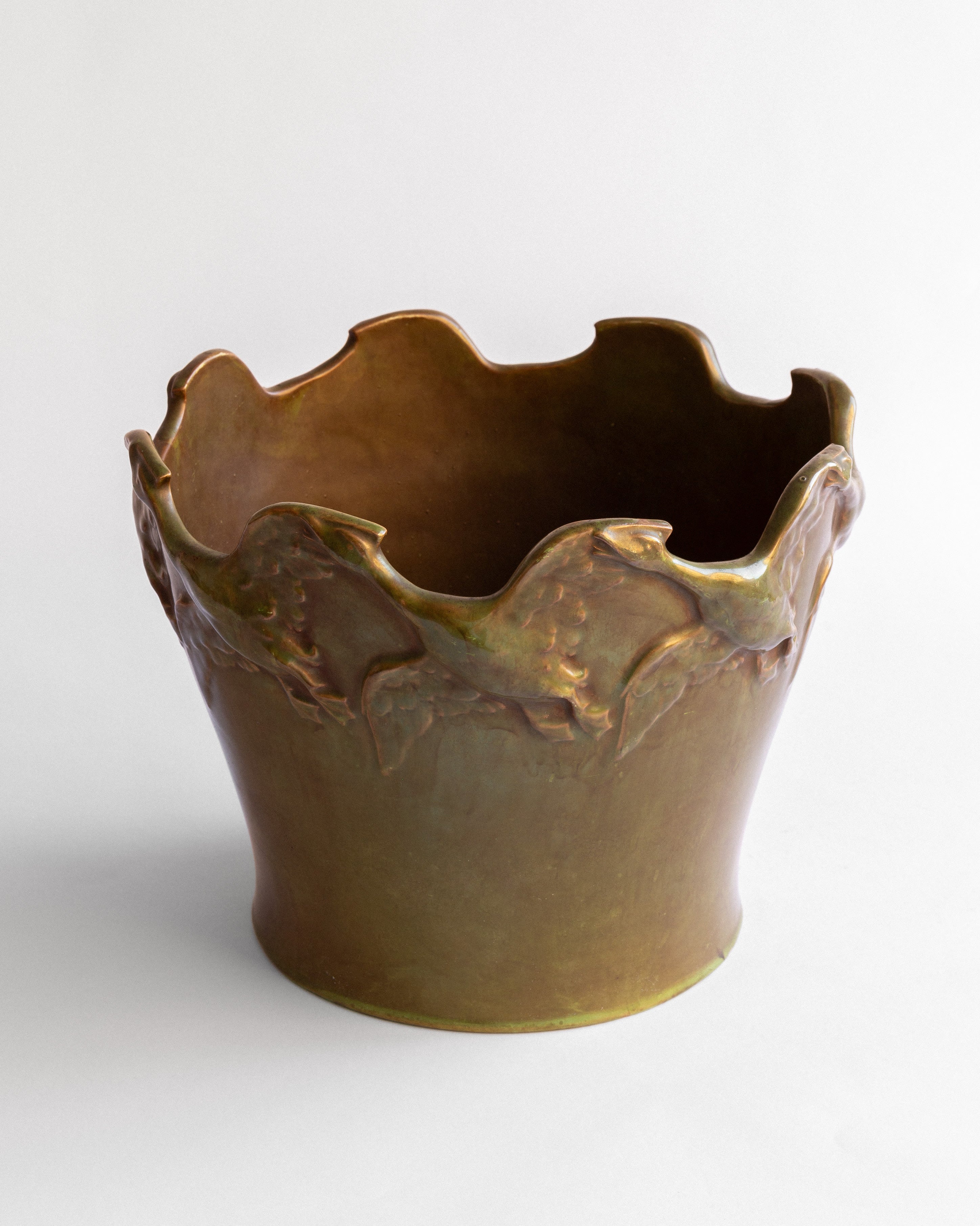 Large Art Nouveau Planter by Gustavsberg, Sweden, C. 1905 — detail view