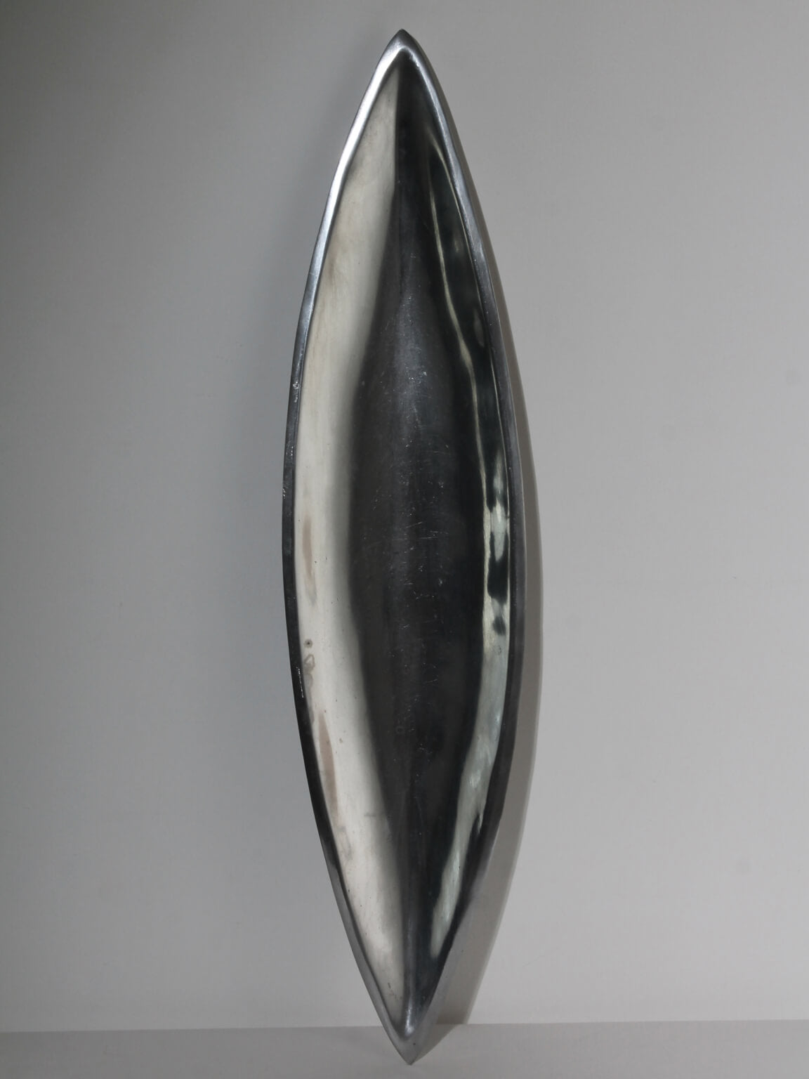Polished Aluminum Long Decorative Bowl — detail view