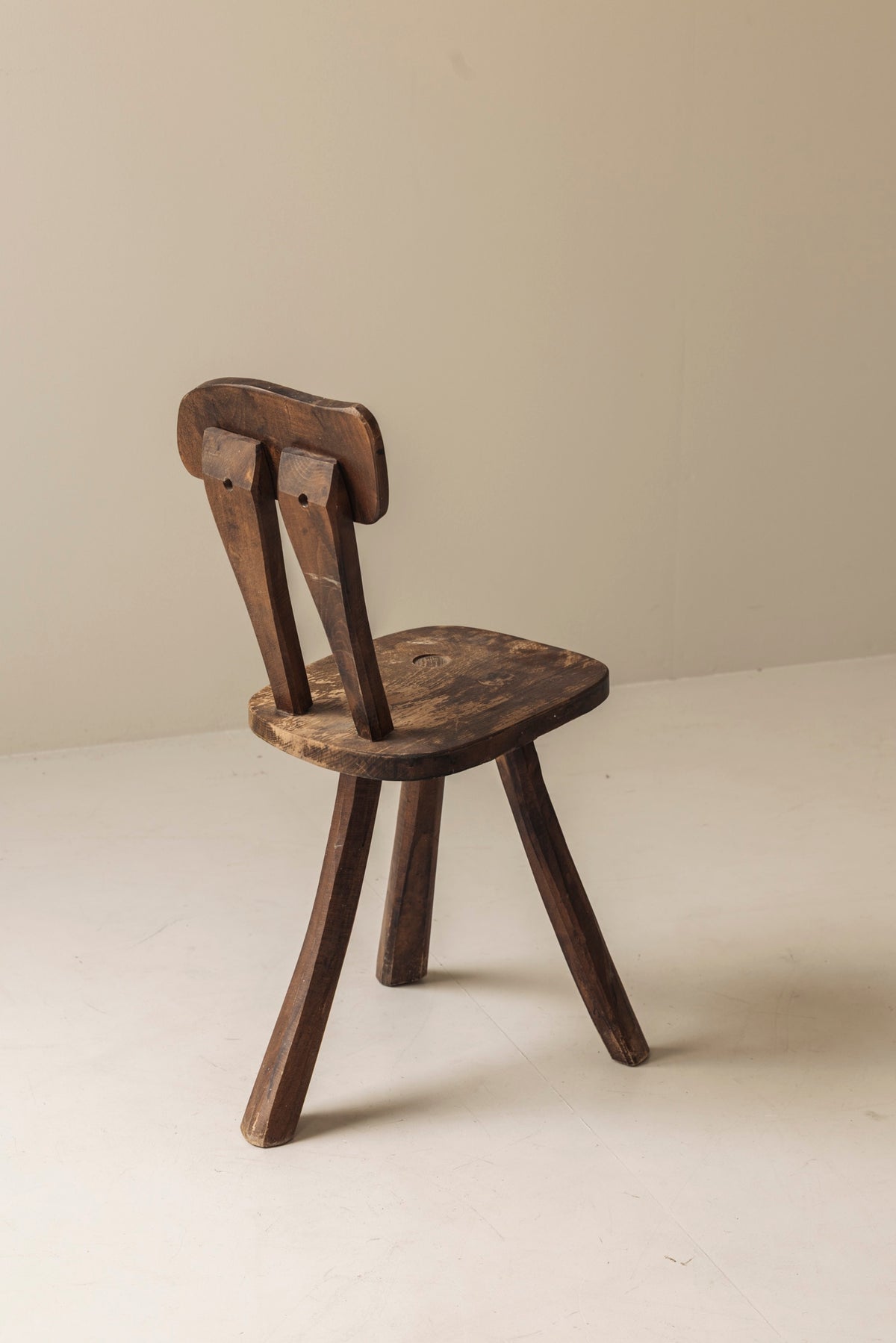 Primitive French Oak Tripod Chair, Mid-20th Century — in context