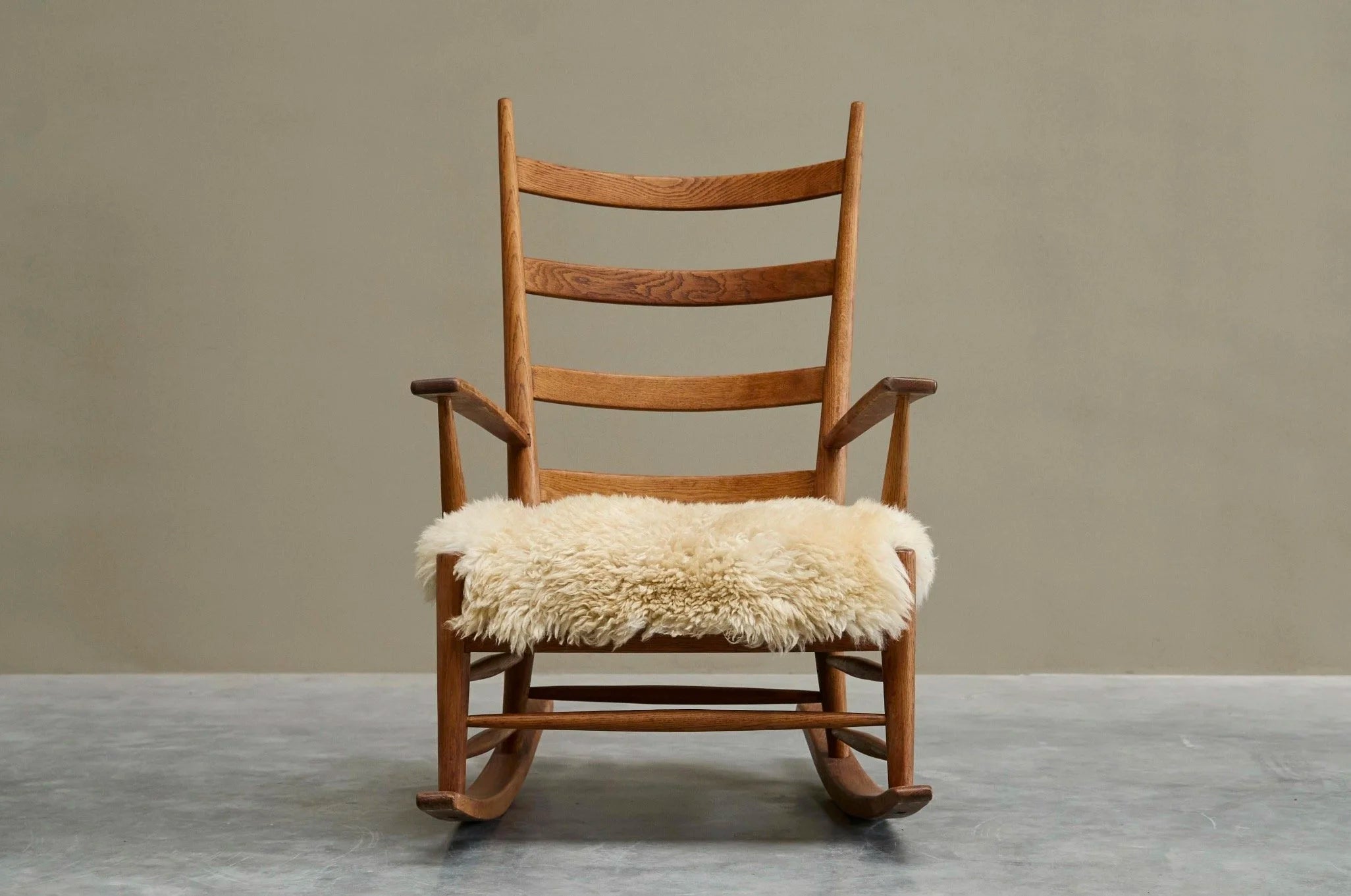 Rocking Chair in Solid Oak and Sheepskin France 1960s — in context