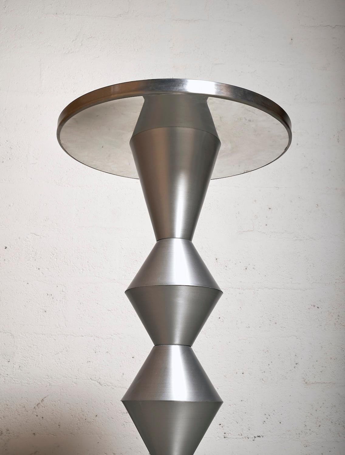 Bar Table by James Irvine for Metals Milano — top view of polished metal surface