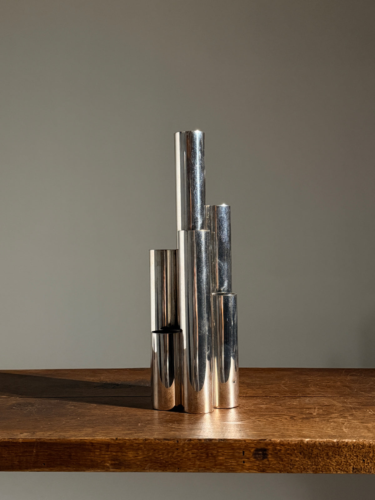 Sculptural vase in silver-plated metal, France, 1970s.  — detail view