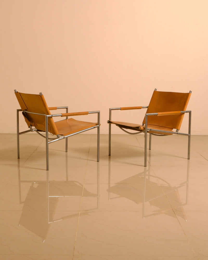 Pair of "SZ02" armchairs in natural beige leather by Martin Visser for Spectrum 60's by Treaptyque | The Oblist
