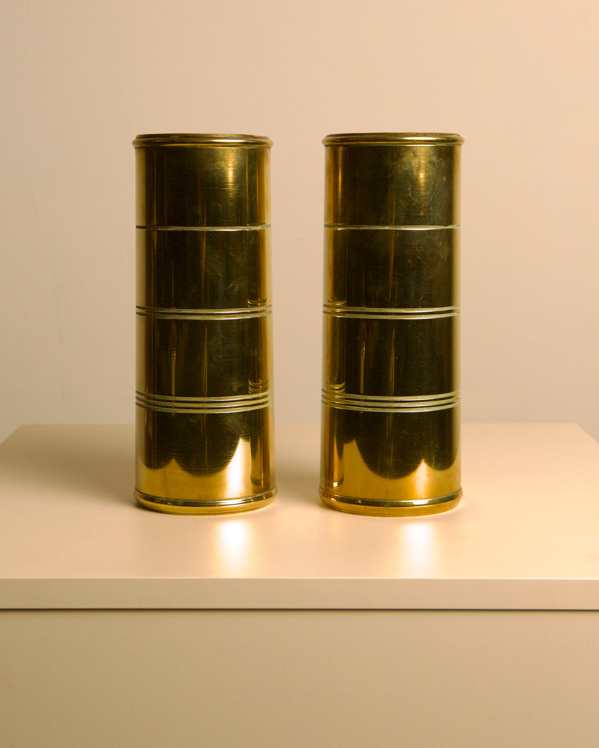 Pair of Italian brass vases, 1960s — detail view