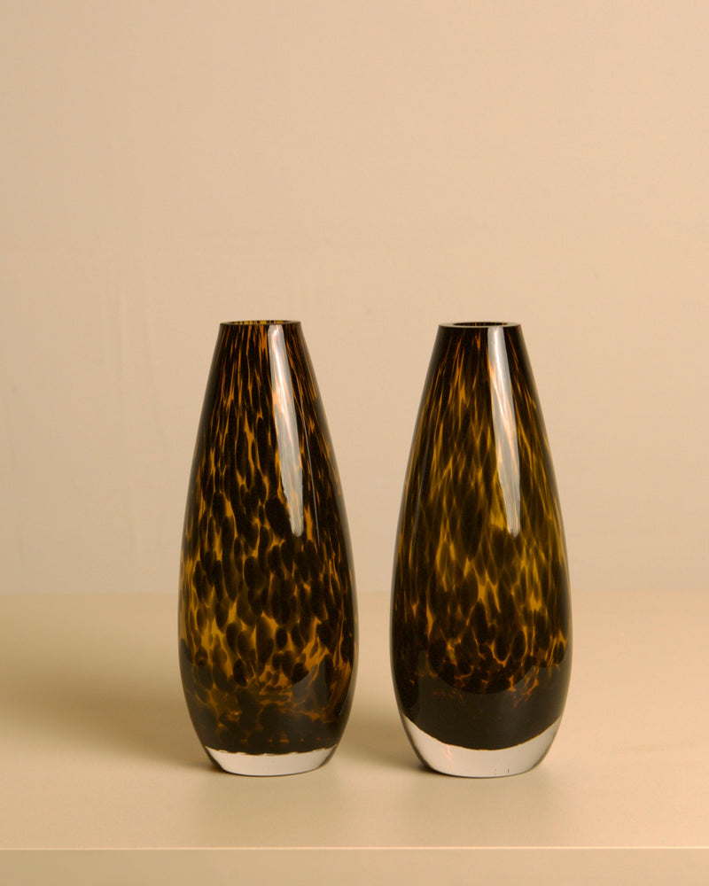 Pair of "Leopard" Murano Glass Vases from the 1980s by Treaptyque | The Oblist — handcrafted amber and brown glass