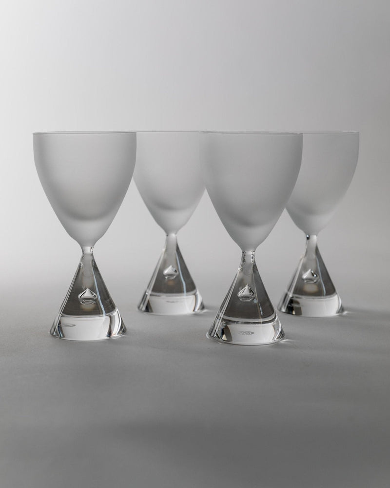 Set of 4 Vintage Murano Drinking Glasses - Hourglass Design with Bubble, Frosted and Clear Glass - Timeless Italy 80s - Wine Glasses, Gift by Bottega Jacobs