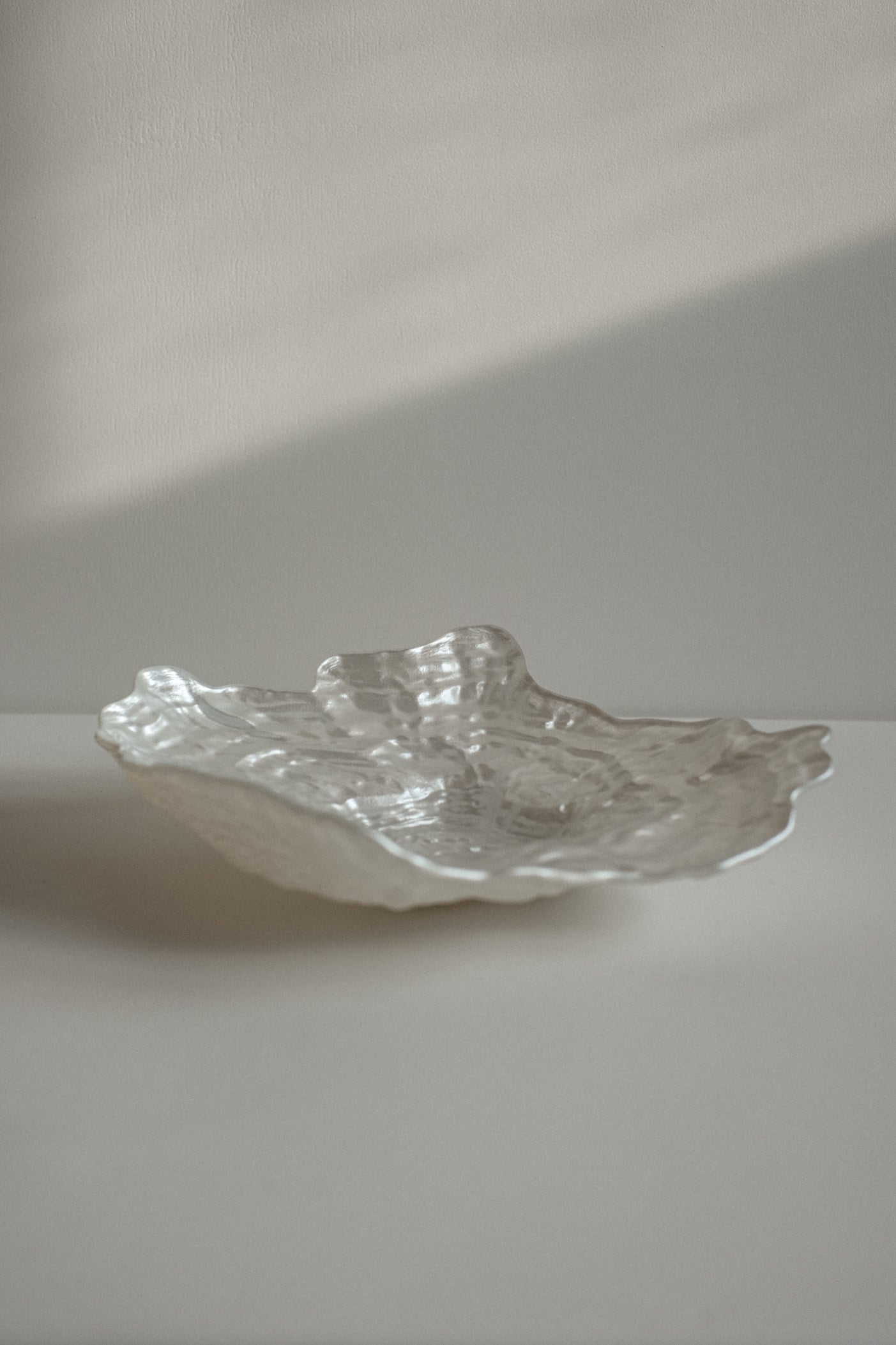 Glass Oyster Shaped Bowl — side angle