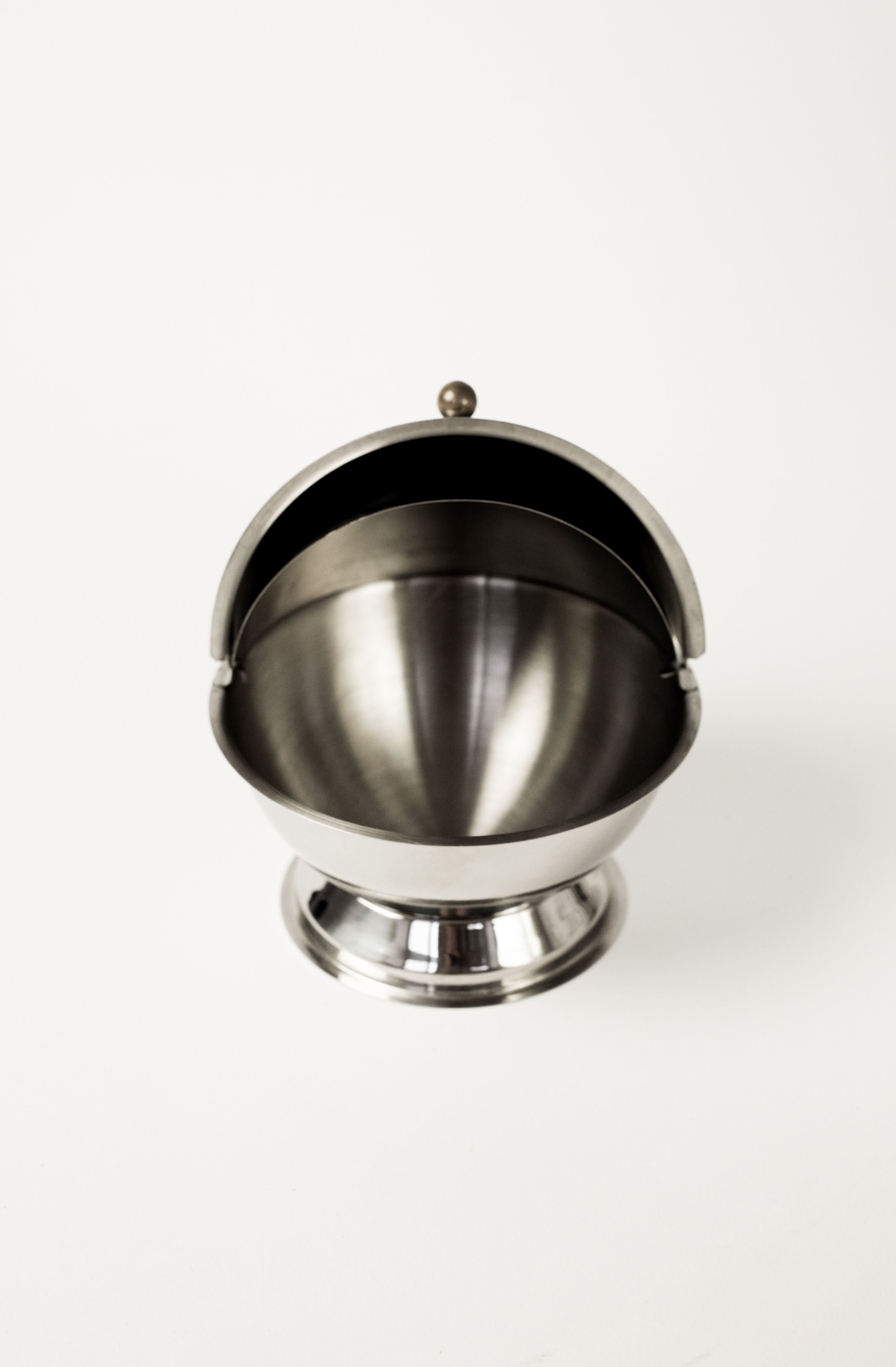 Circle Sugar Bowl — top view of polished stainless steel design