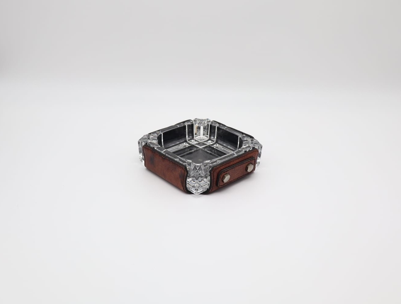Mid-Century Modern Cast-Glass and Leather Ashtray – 1950s by Forma Finds | The Oblist