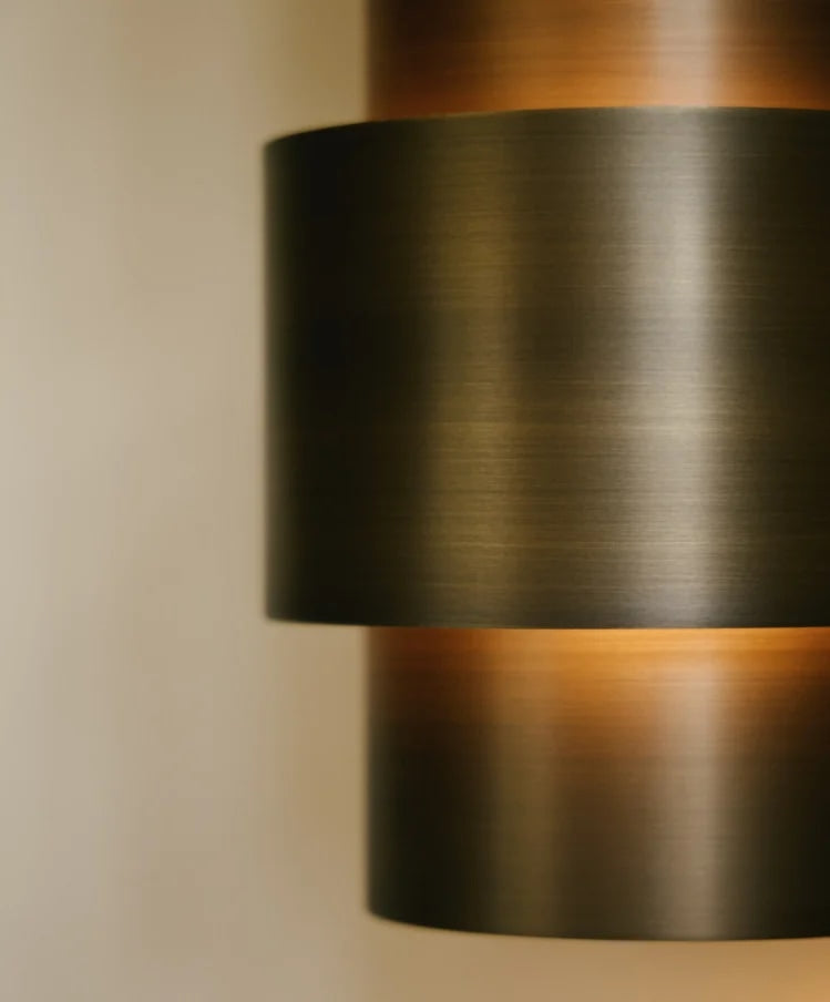CASCATA Long With ceiling Rose — top view of brushed metal finish