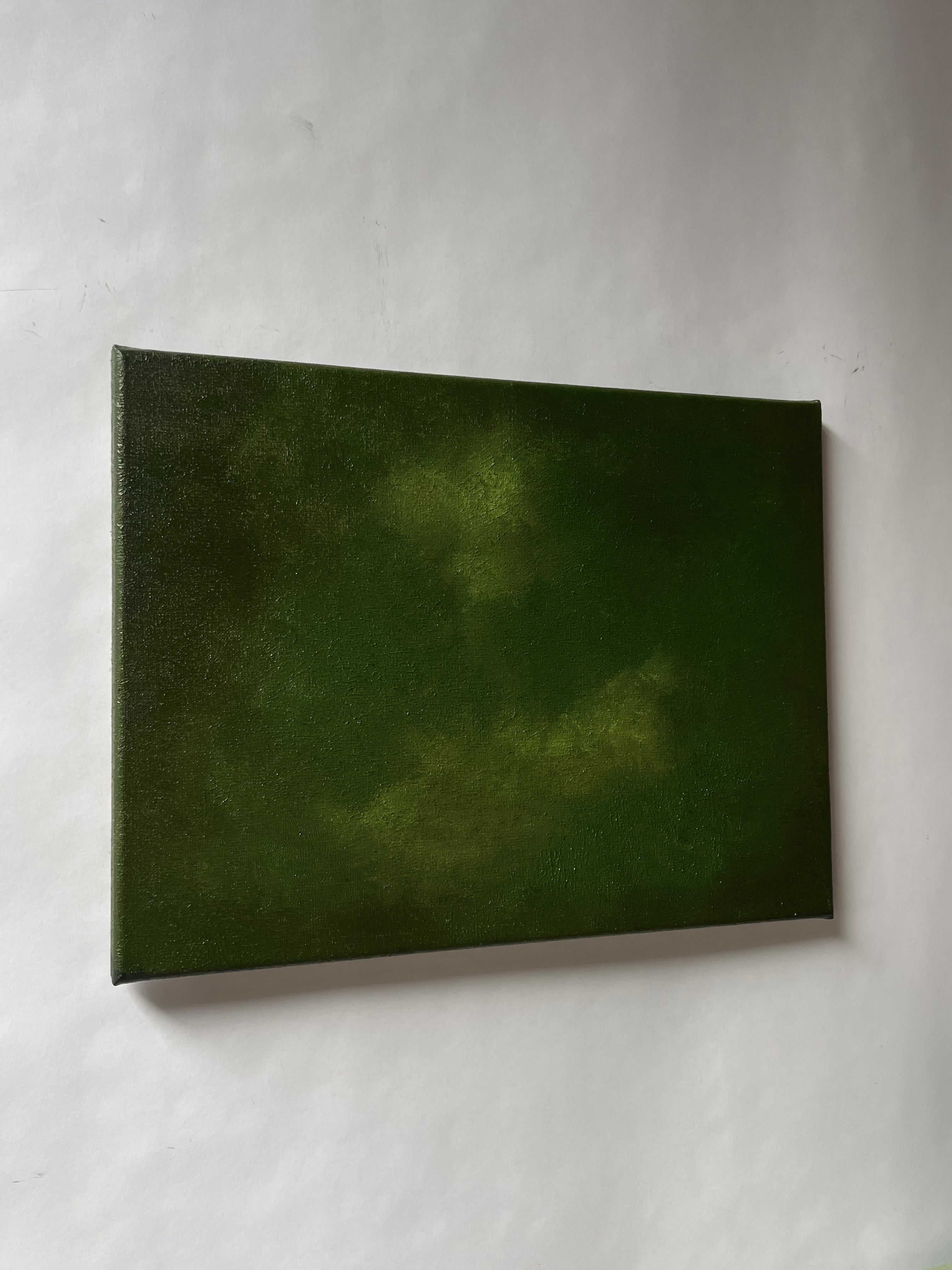 Oil painting by Aimée Adriaansen, Everlude III (2025) — side angle showing deep green hues