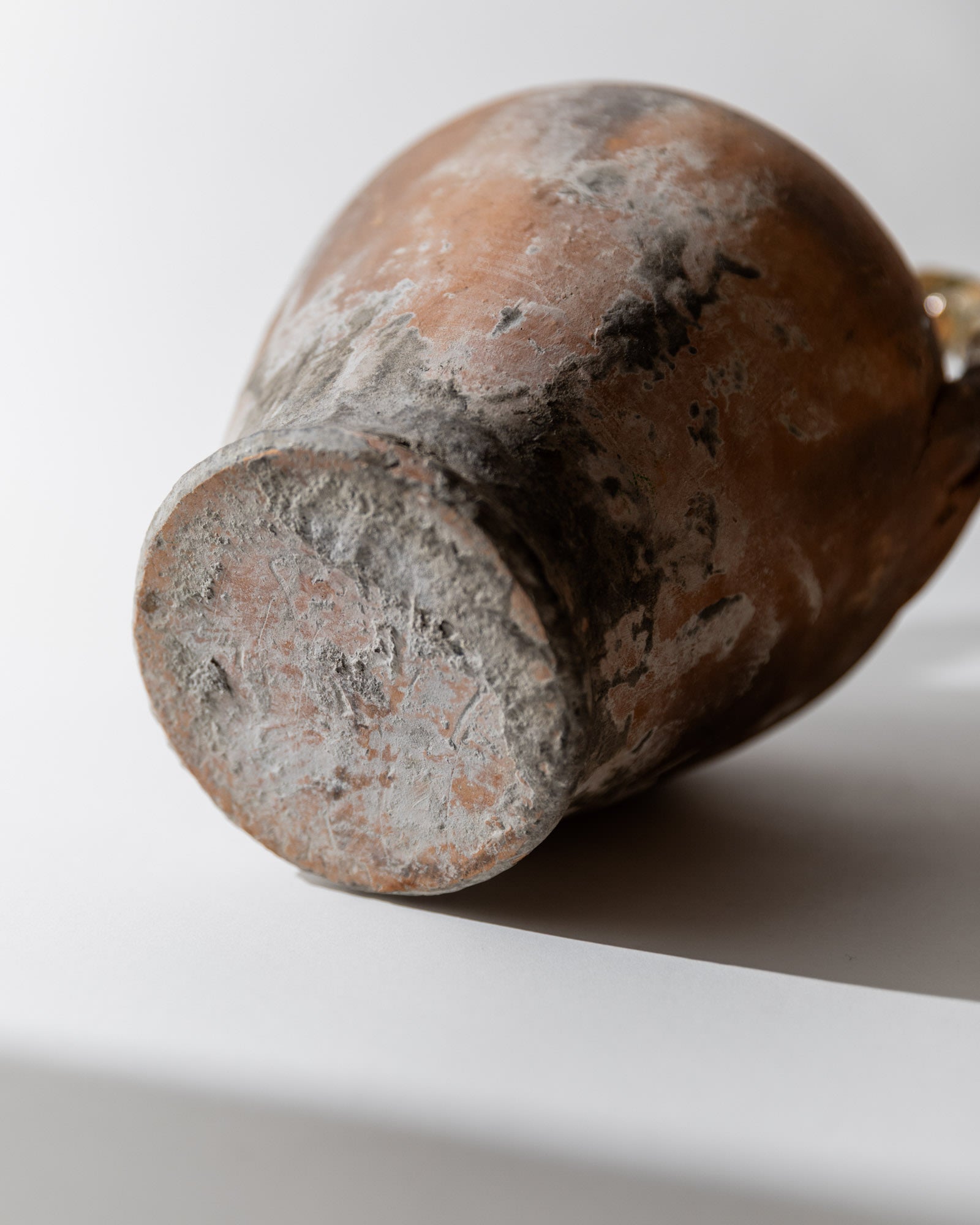 Antique 18th Century Terracotta Amphora — close-up of weathered terracotta base