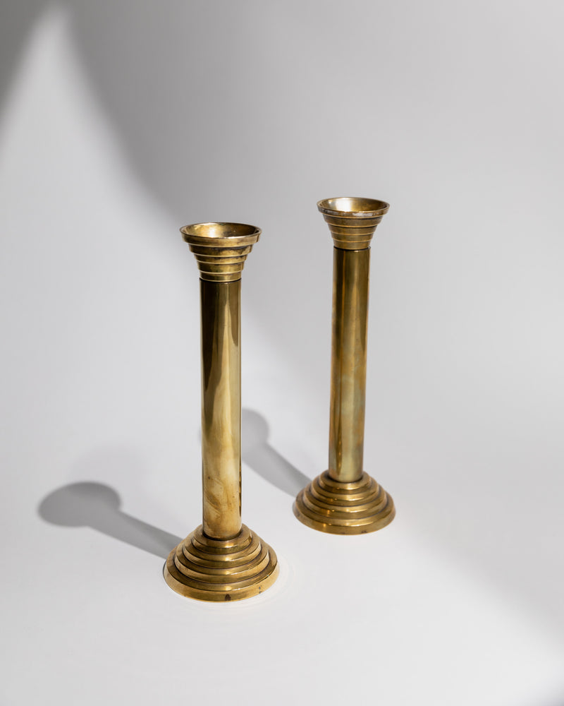 Pair of brass plated metal candle holders from 1960s