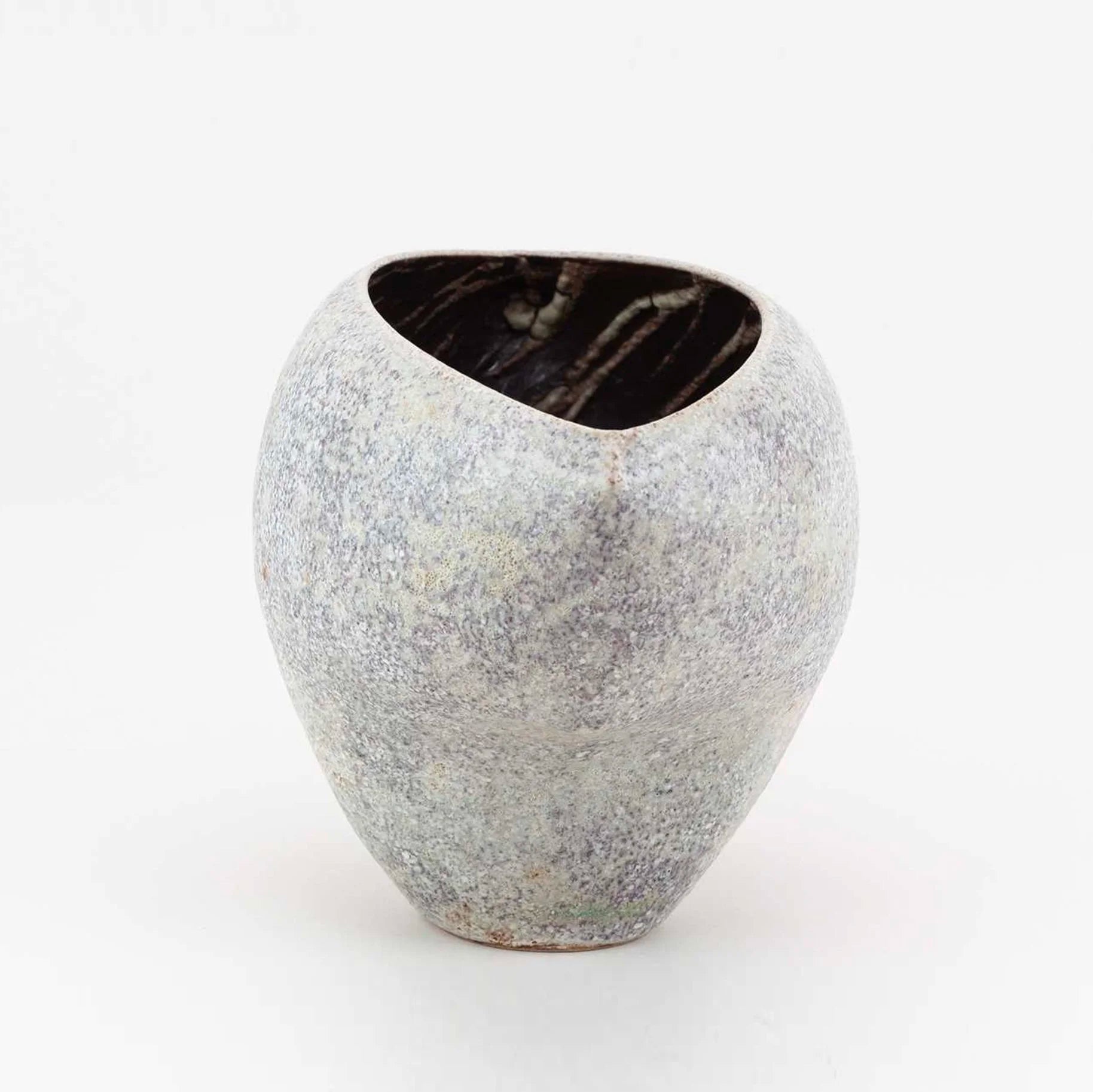 A Cloven Stoneware Bowl in Lilac and Grey Glaze by Chris Carter (B. 1945) — close-up