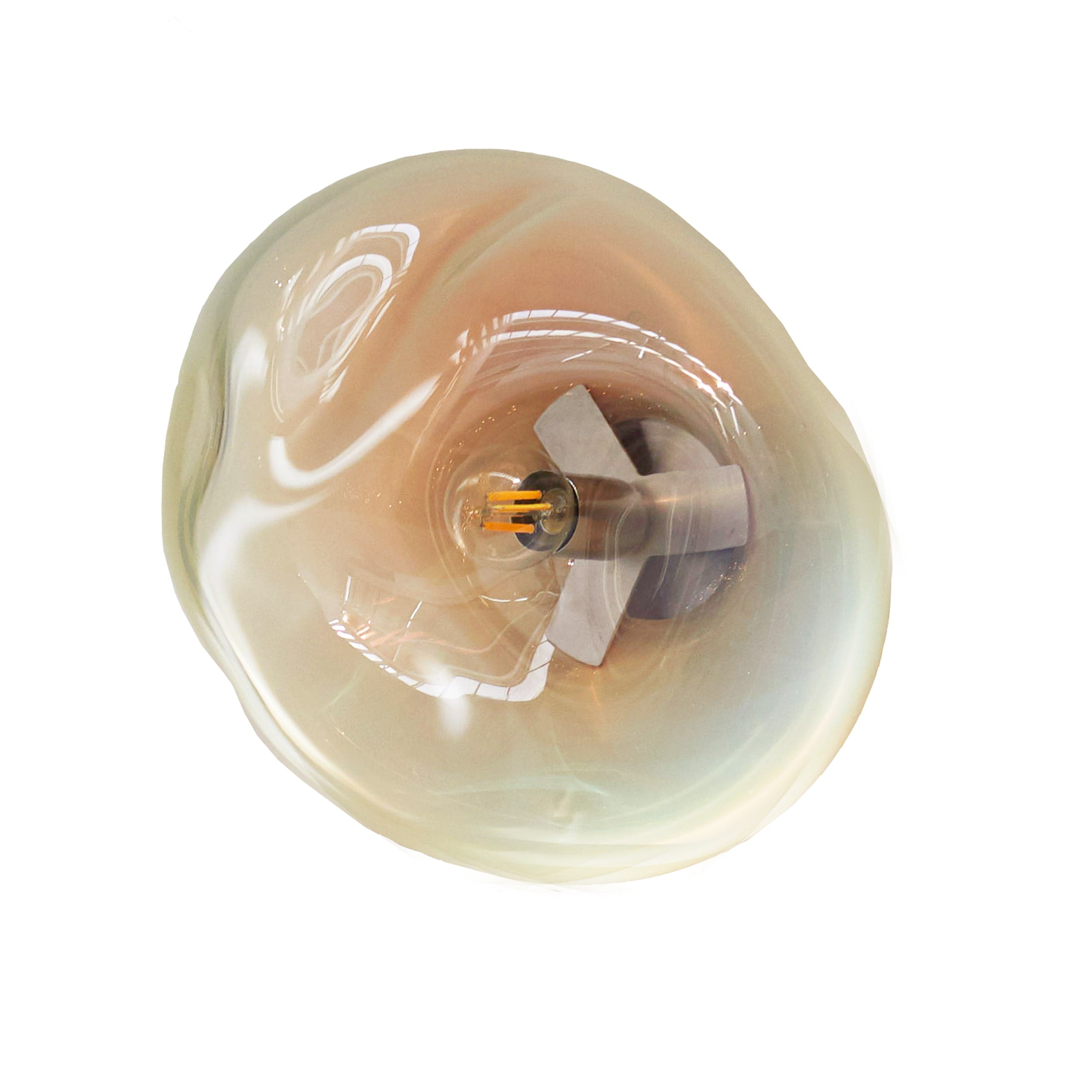 AIRISI wall lamp - size S (L: 27cm-30cm) — top view of glass shade with warm tones