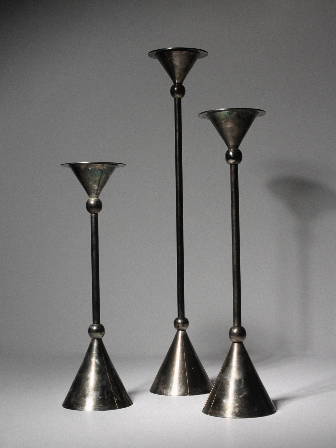 Silver Plated Memphis Candle Holders Set, 1980s — detail view