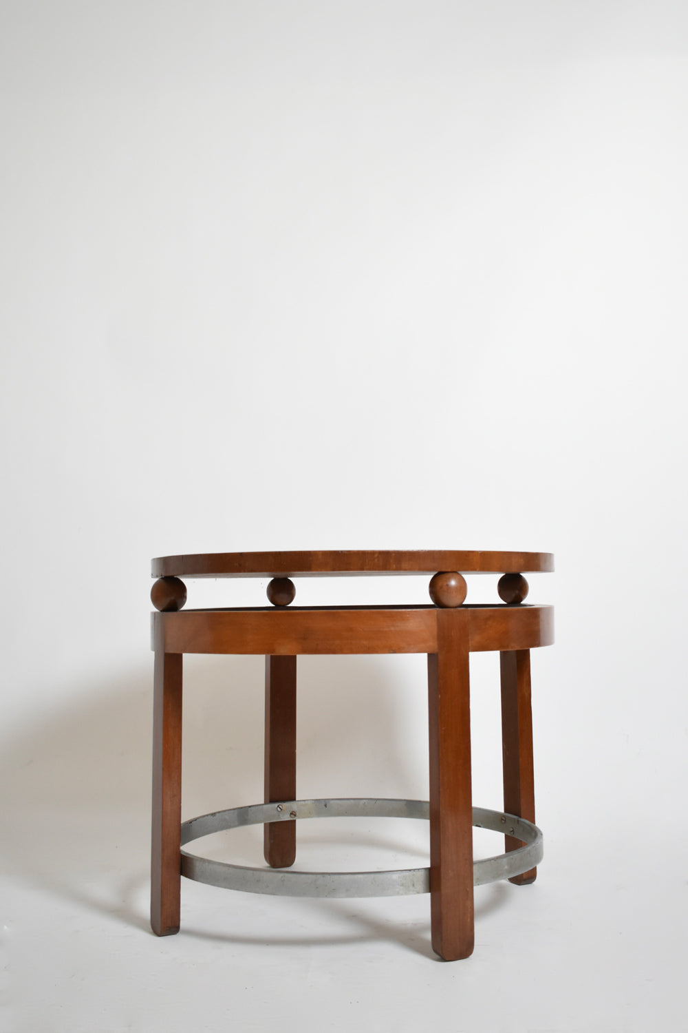 Modernist Round Wooden Pedestal Table, 1930s — side angle