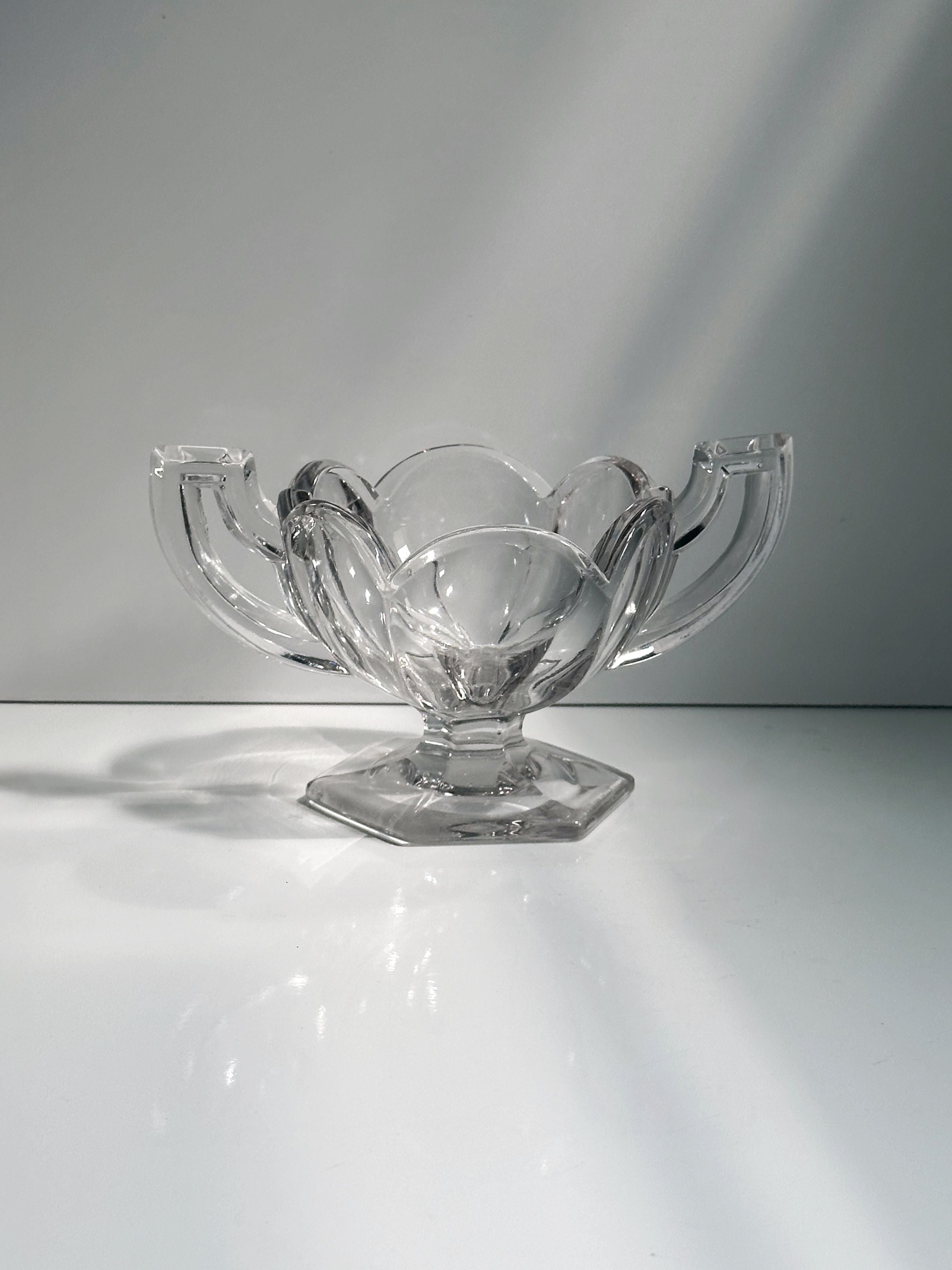 Crystal Glass Bowl — top view with clear glass and hexagonal base