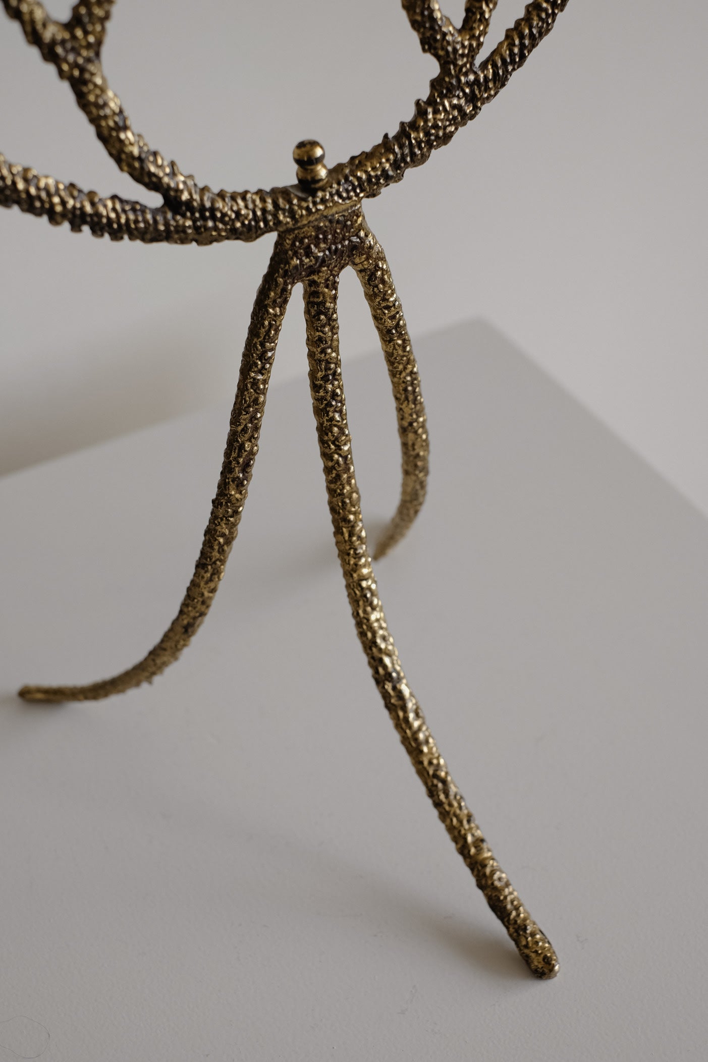 Rare Mid-Century Brutalist Bronze Candelabra — close-up