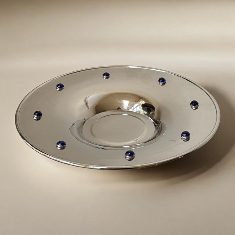 Decorative Dish with Cobalt Accents, 60s/70s by Flock Studio | The Oblist — metallic finish, vintage design
