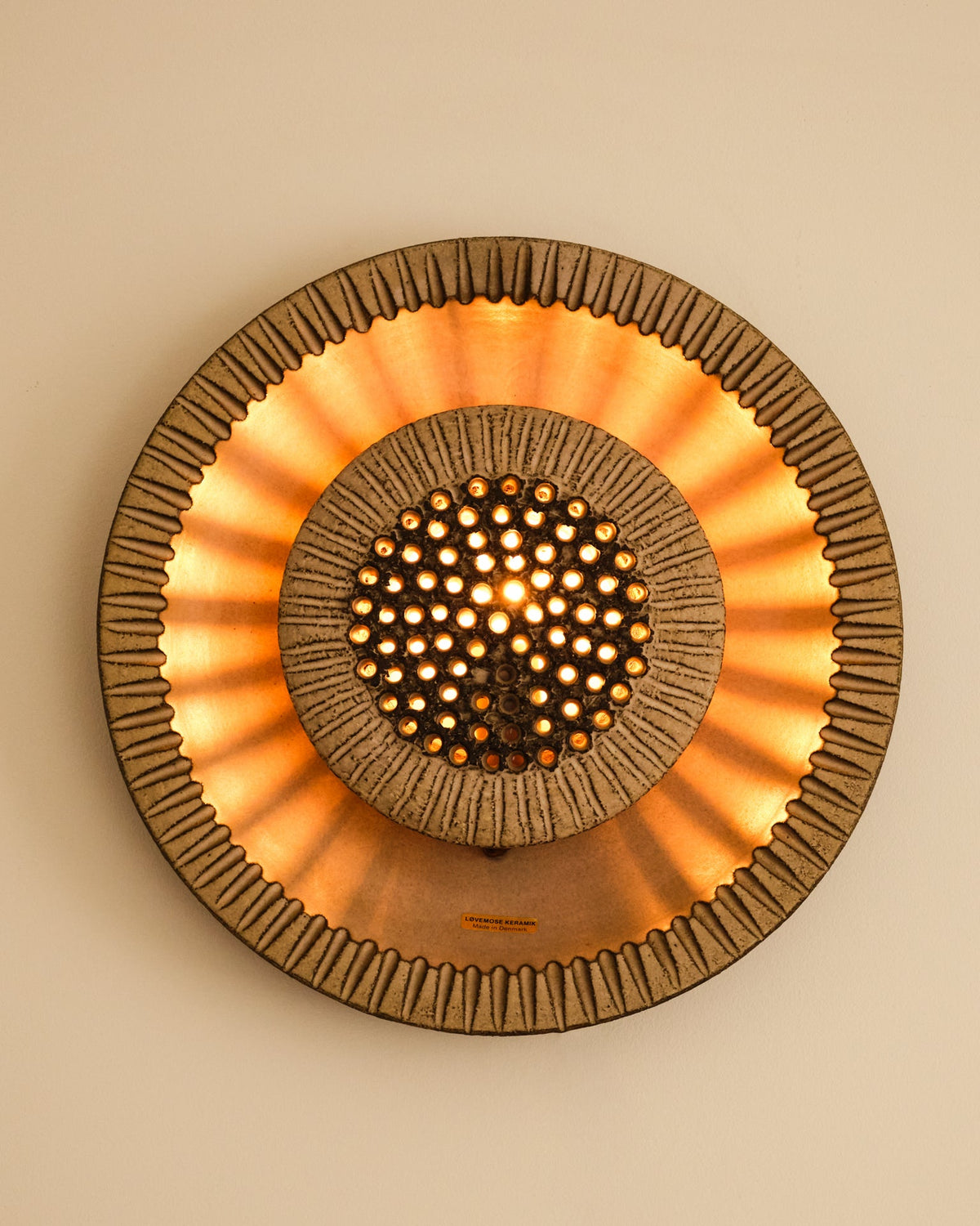 Large Danish Ceramic Wall Sconce by Lovemose — side angle