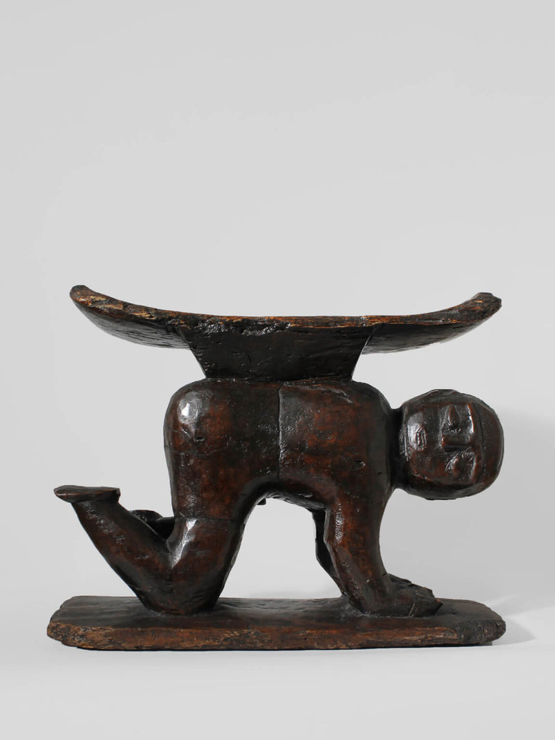 Large African Ashanti Figural Stool by Vintage Stories | The Oblist — handcrafted dark wood design