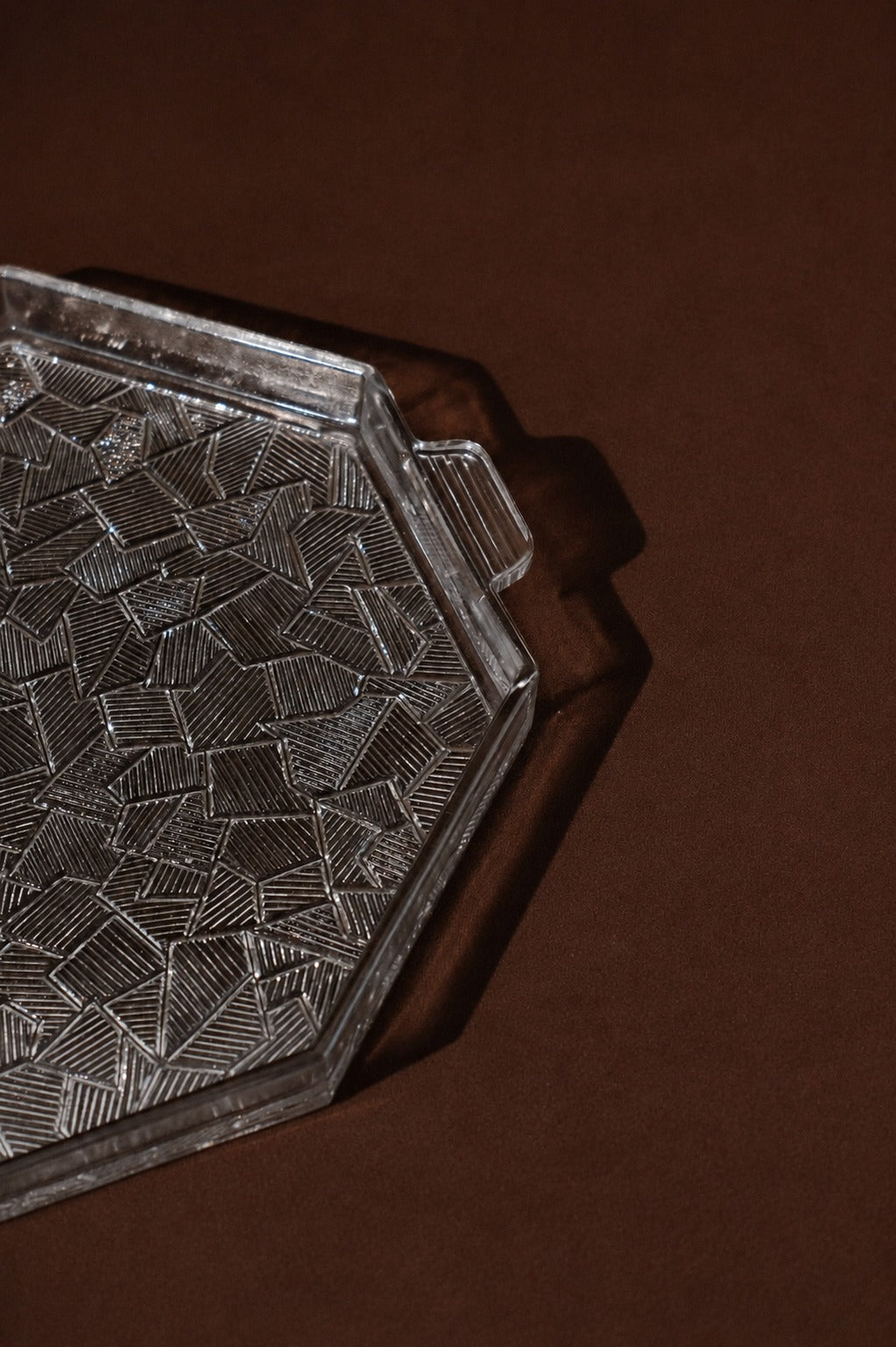 Art Deco Octagonal Pressed Glass Tray — detail view