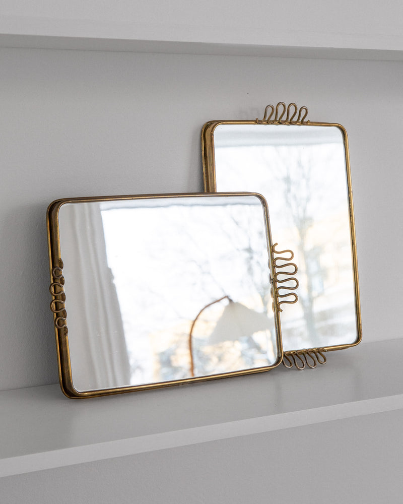 Pair of Scandinavian Modern Brass Mirrored Trays, 1950s–60s by Spigel | The Oblist — brass frame, mirrored surface