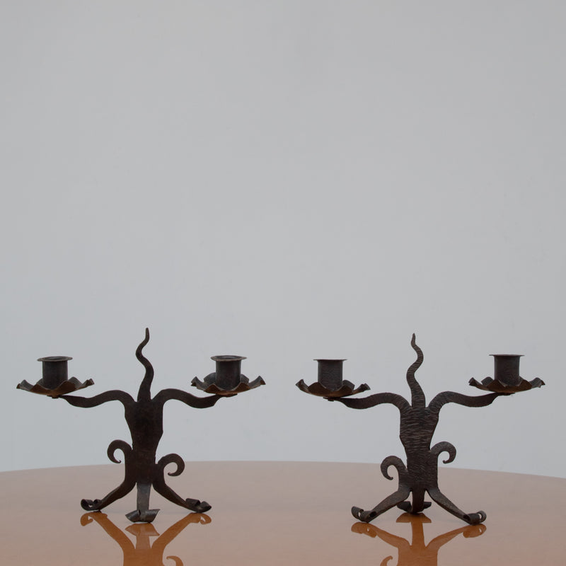Vintage Candle Holders in Metal - Pair Collection by Malata Antwerp | The Oblist — black metal design
