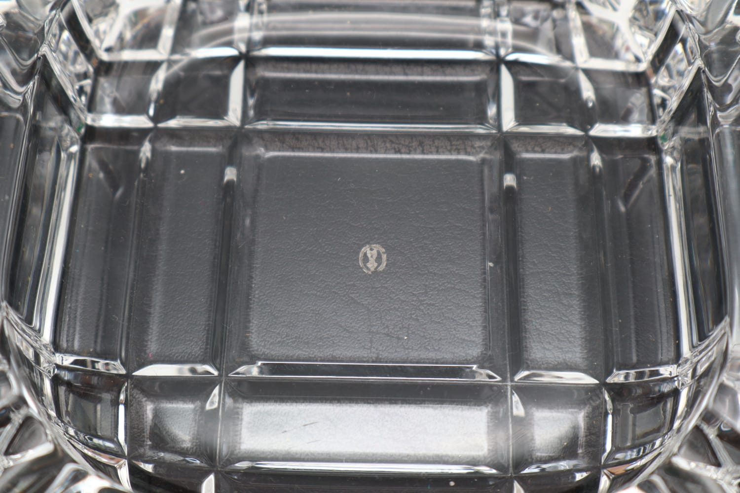 Mid-Century Modern Cast-Glass and Leather Ashtray – 1950s — close-up