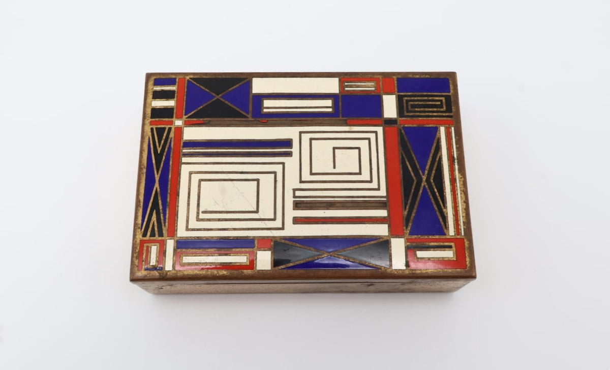 Art Deco WMF Ikora Enamel Cigarette Box by Paul Haustein – Germany, c. 1930 — close-up