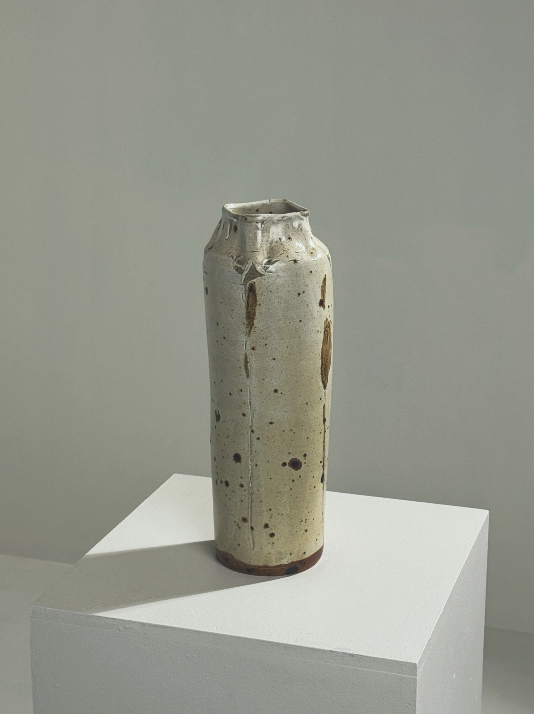Large cylindrical stoneware vase with speckled glaze, France 1960s