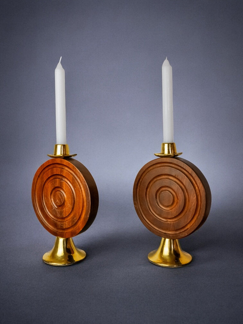 Pair of Brutalist Candleholders by Ardisur, Spain, 1970s | The Oblist — handcrafted wood and brass