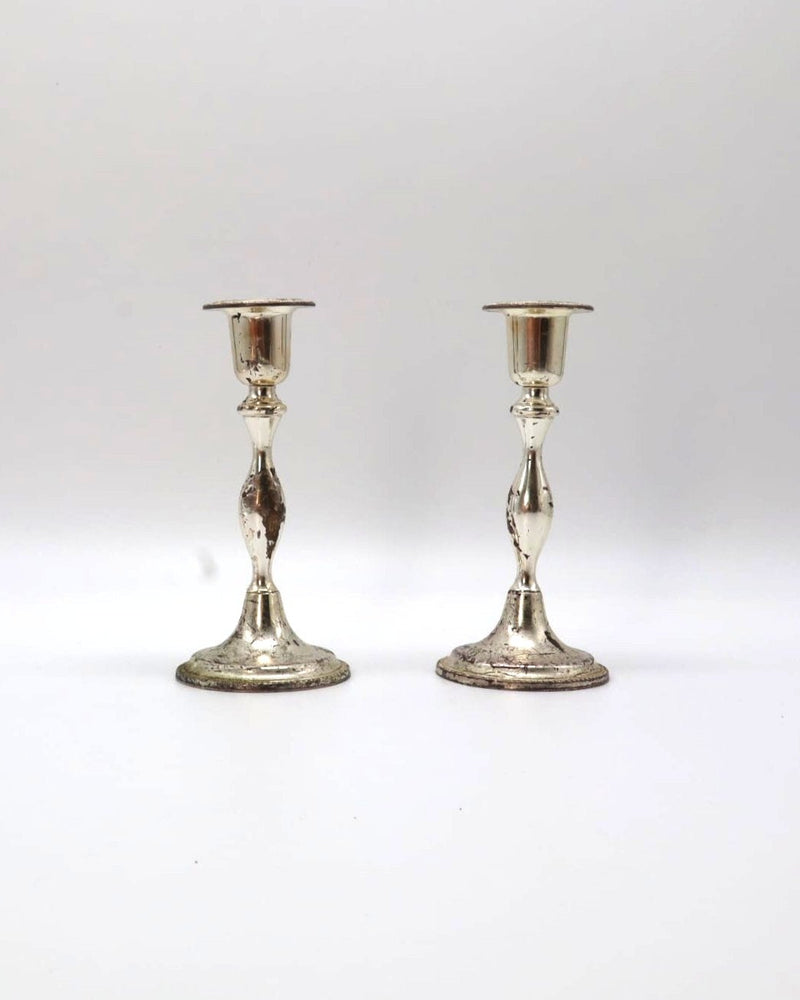 Pair of Vintage Silver-Plated Candlesticks – West Germany (c. 1950-1960) — detail view