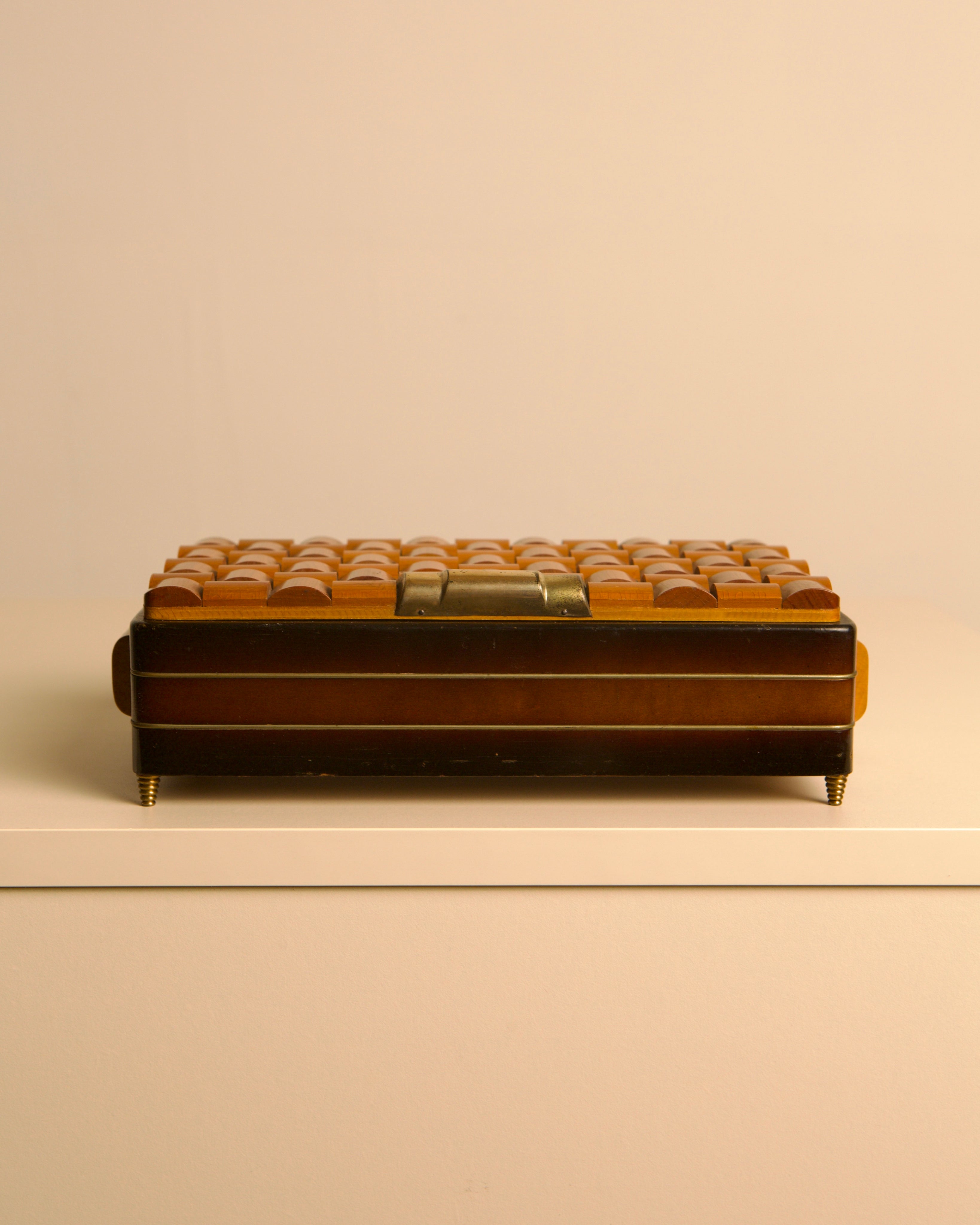 Italian Woven Wood & Brass Cigarette Box, 1970s — detail view