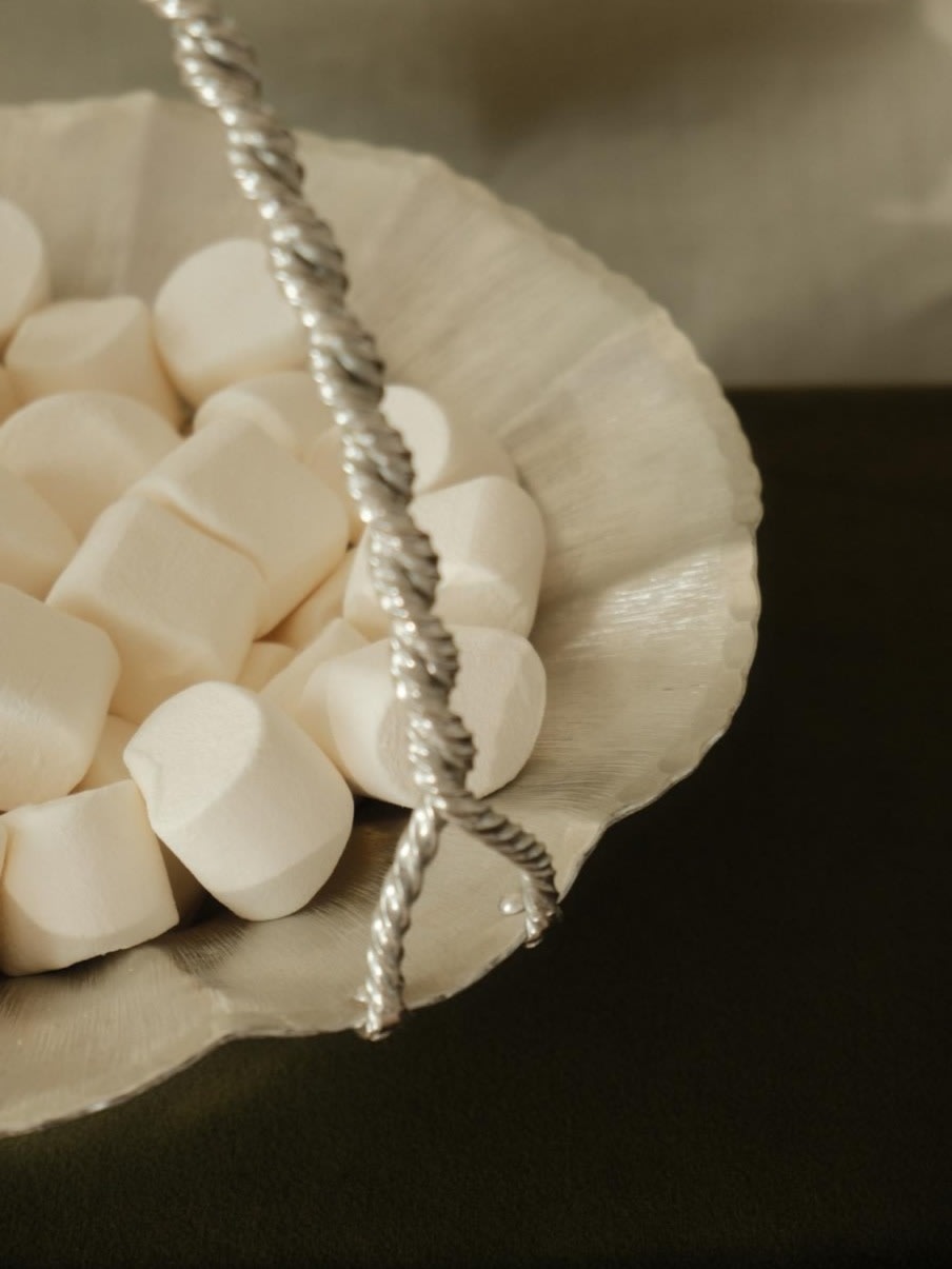 Vintage Satin Aluminium Fruit Basket — close-up