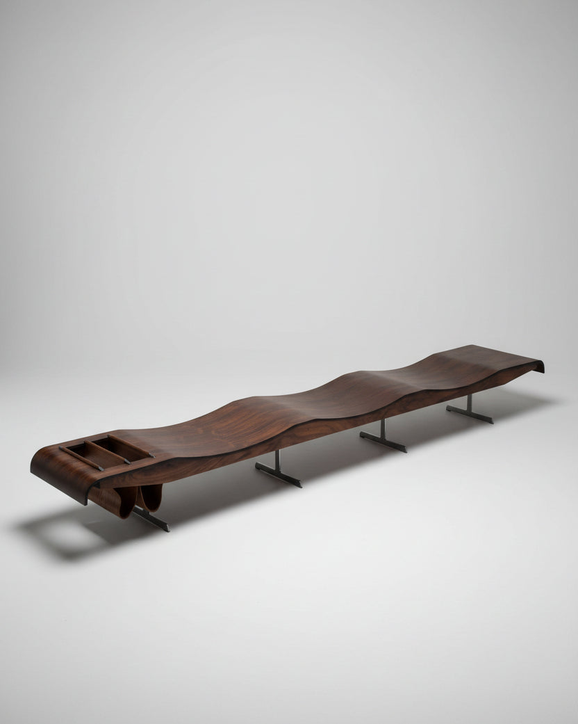 Vintage Onda Bench With Magazine Rack By Jorge Zalszupin For Atelier Moveis, 1950s — detail view